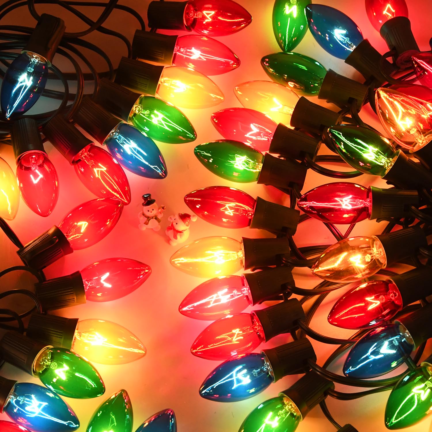 50Ft C9 Christmas Lights Outdoor Vintage Multi-Colored Christmas Lights 50 Count + 5 Spare Bulbs  Old Fashioned Colored C9 String Lights For Outdoor Holiday Xmas Trees House Roof Porch Yard Decor  7W