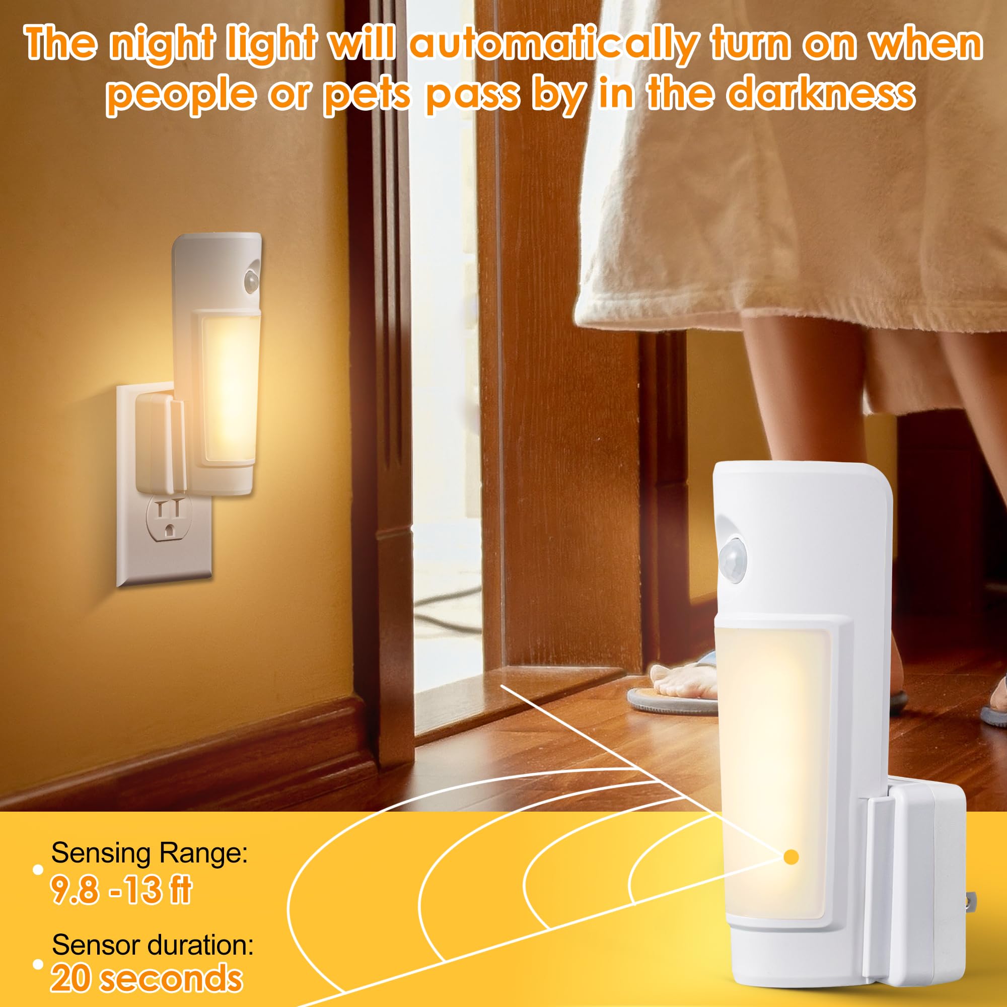 Enhon 4 in 1 LED Rechargeable Flashlights, 3 Pack Emergency Lights with Motion Sensor, Portable Power Outage Night Light - White