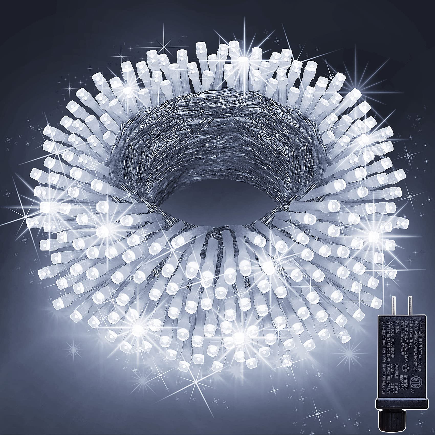 KNONEW 99ft 300 LED Christmas Lights Outdoor String Lights 8 Modes & Memory Fairy Light Plug in Waterproof LED String Lights for Xmas Yard Tree Wedding (Cool White)