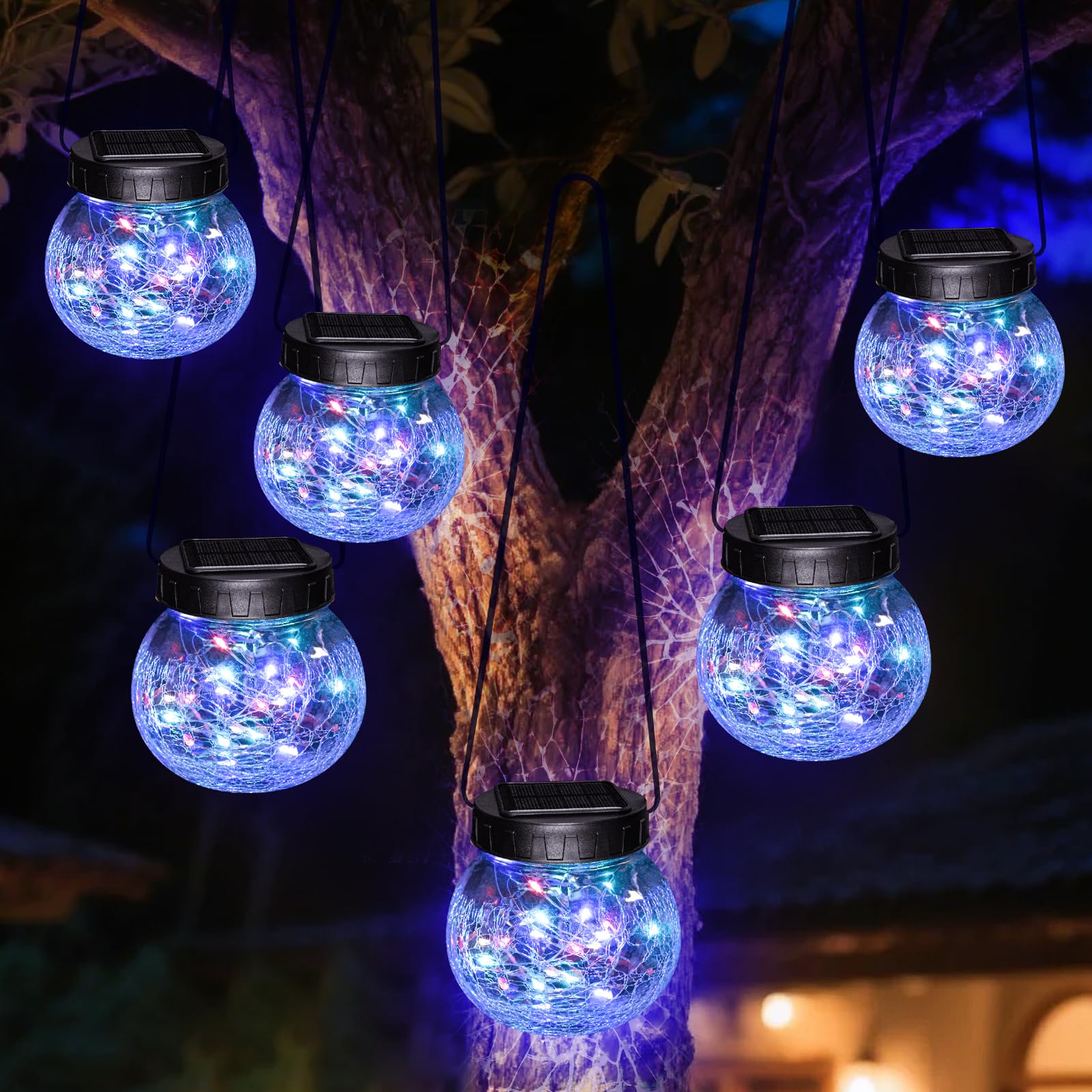 kolpop 6 Pack Solar Lantern Outdoor Lights  Multi-Coloured Solars Lanterns with 30 LED  Splitle Glass Ball Waterproof Hanging Solar Lights for Garden Decor Patio Fence Yard Christmas Tree Decoration