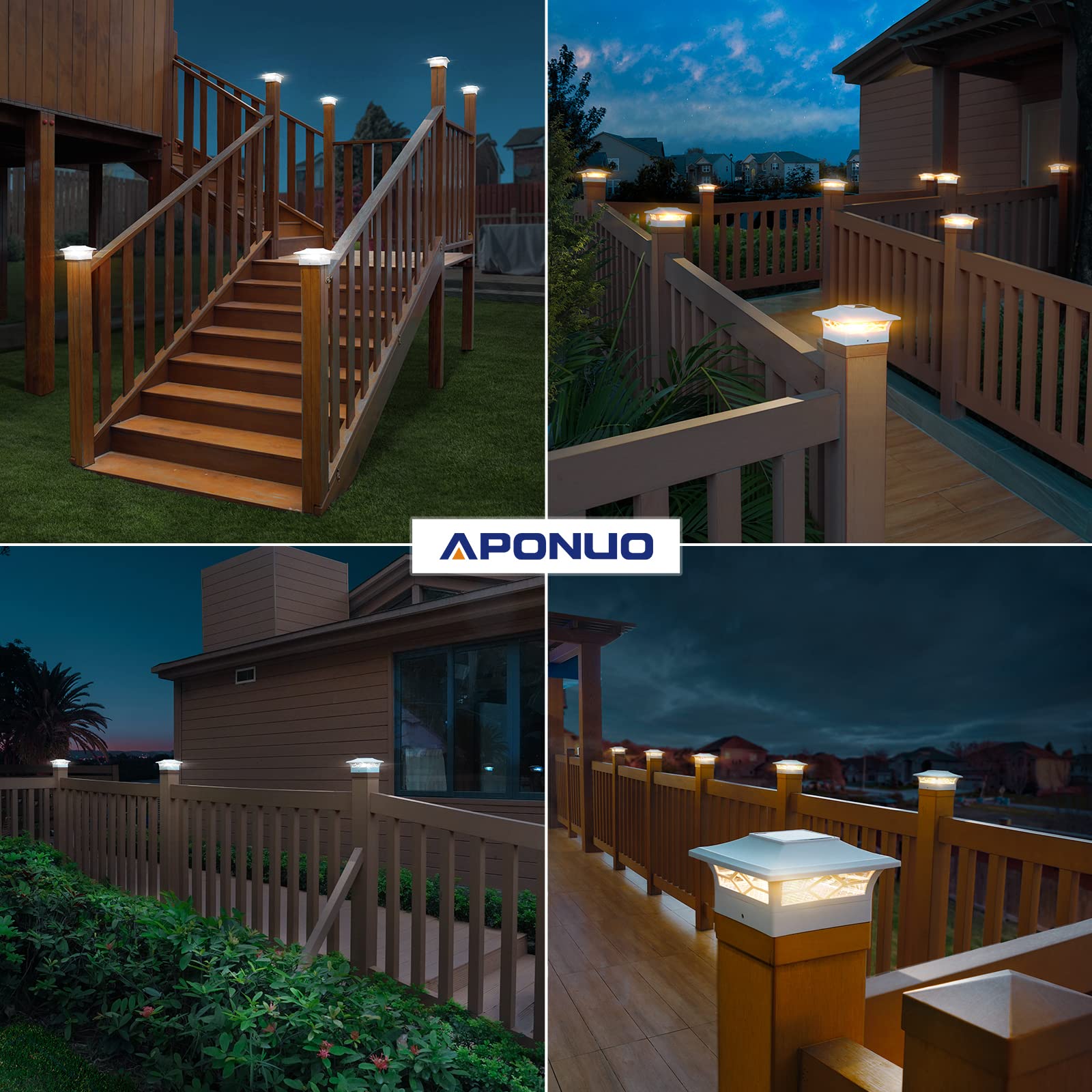 Aponuo 4X4 Post Solar Lights, 12 Pack, Waterproof, Auto On/Off, White, Model Tz13-W12
