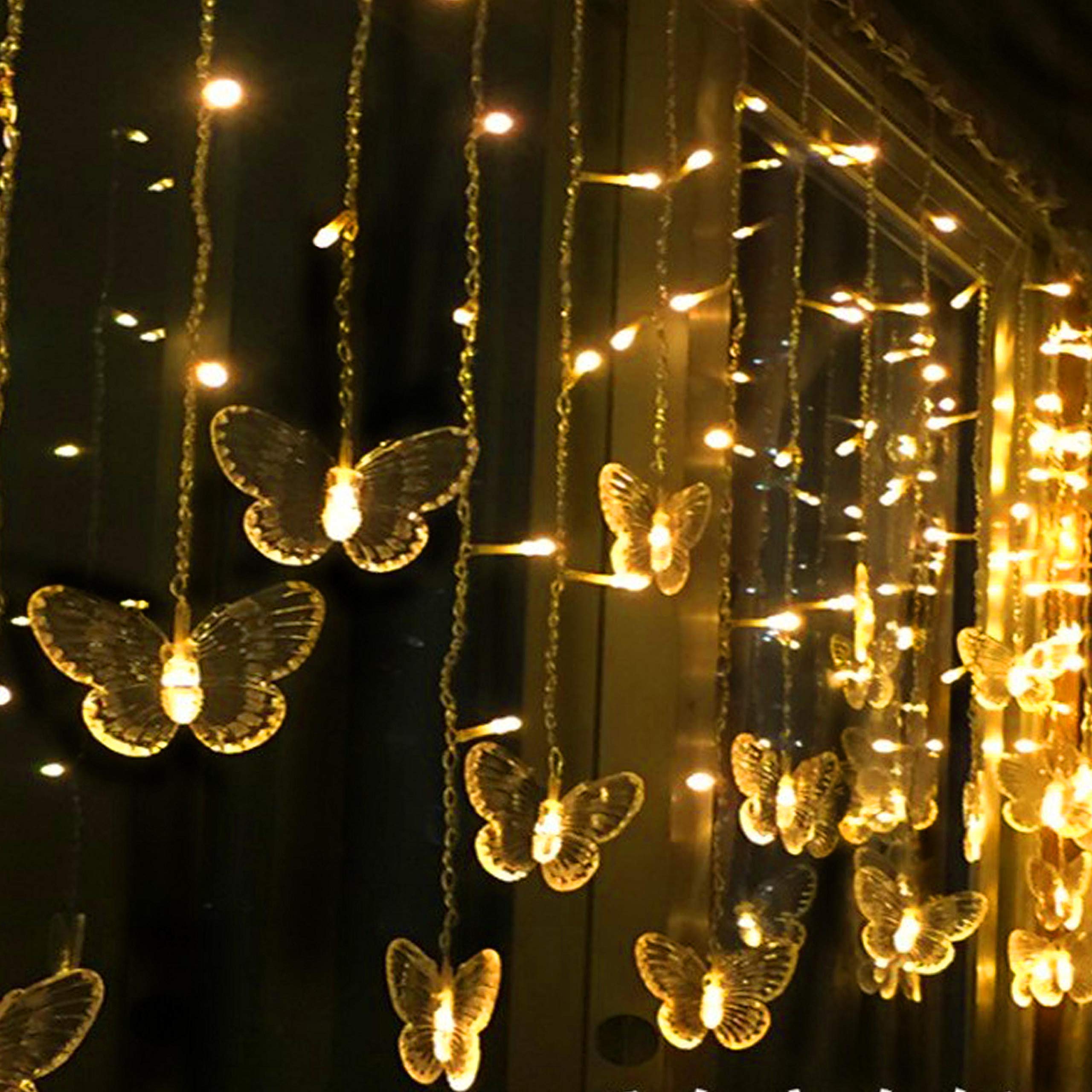 Decorman Butterfly Curtain Lights, 13ft 96 LED USB Window Fairy Lights 16 Butterflies 8 Modes Firefly Twinkle Timer String Light