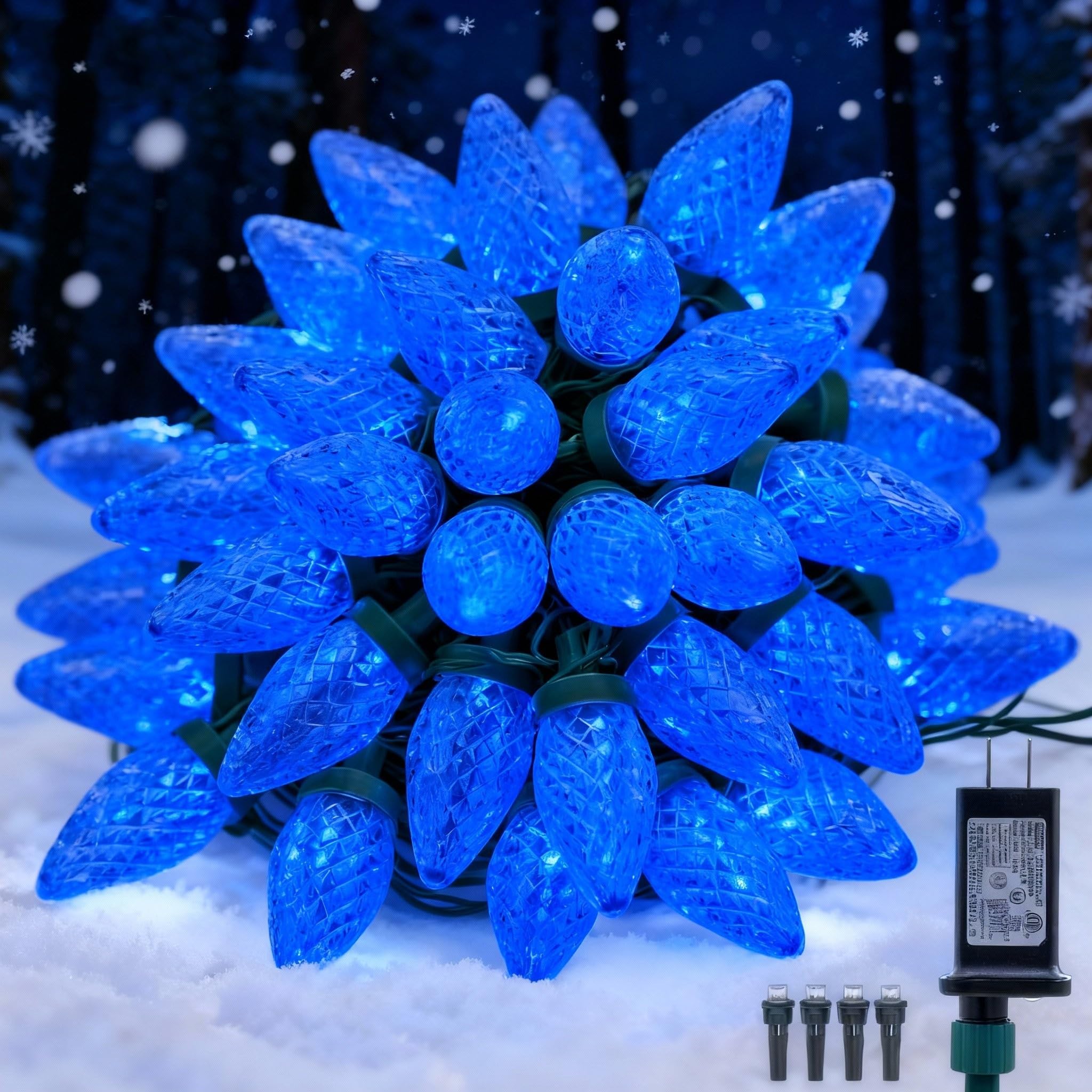 Ucutely C9 Led Christmas Lights Outdoor 33 Feet 50 Led 8 Lighting Modes Waterproof Connectable Christmas String Lights For Outside Roofline Patio Home Xmas Decorations (Blue)
