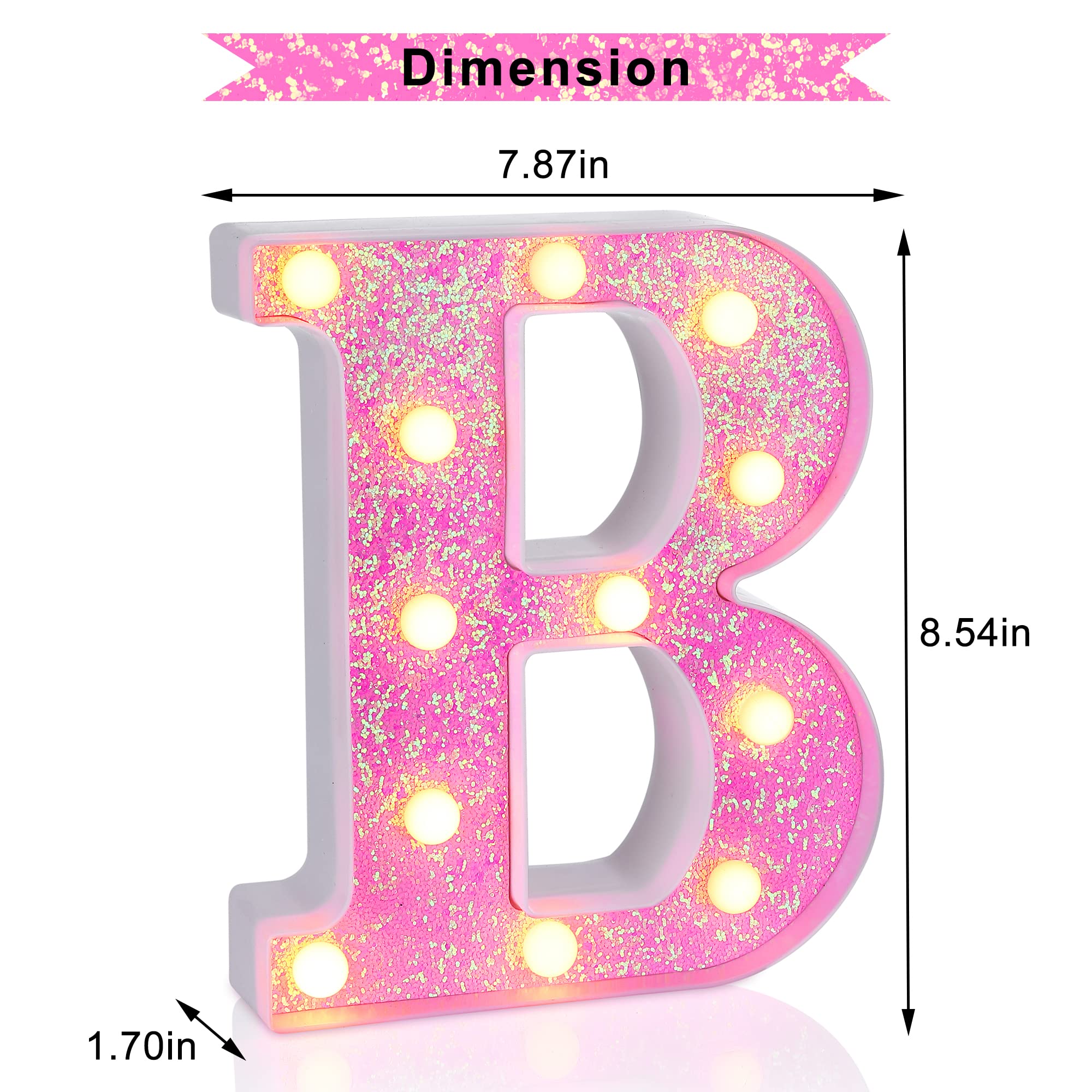 Foaky LED Letter Lights Sign - Pink Glitter Alphabet Night Light for Parties, Battery Powered, Home Bar Decoration, Model B
