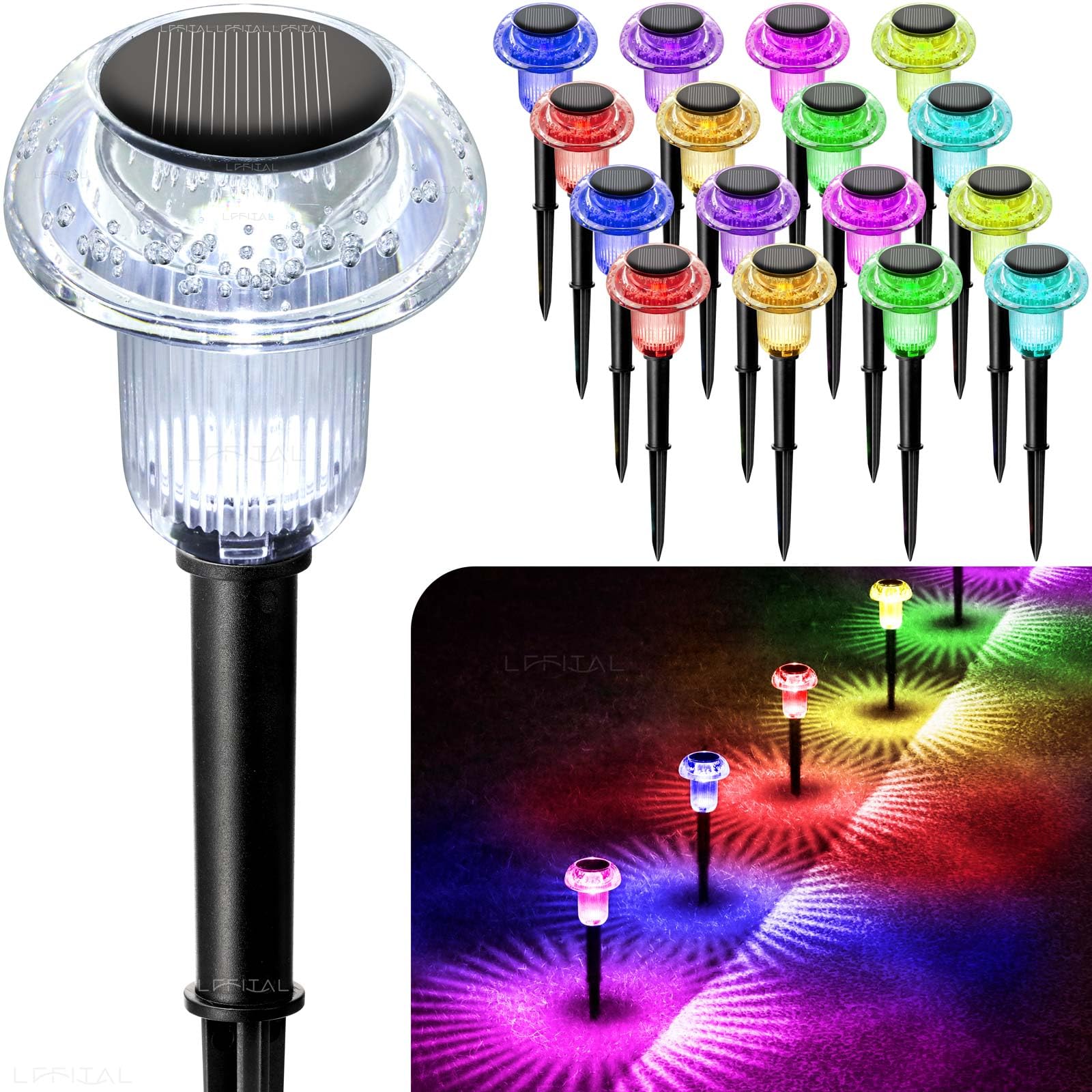 Lffital 16 Pack Solar Lights Outdoor Waterproof Pathway Lights Solar Powered Led Mushroom Garden Lighting Stake For Outside Yard Path Lawn Patio Landscape (Color Changing)