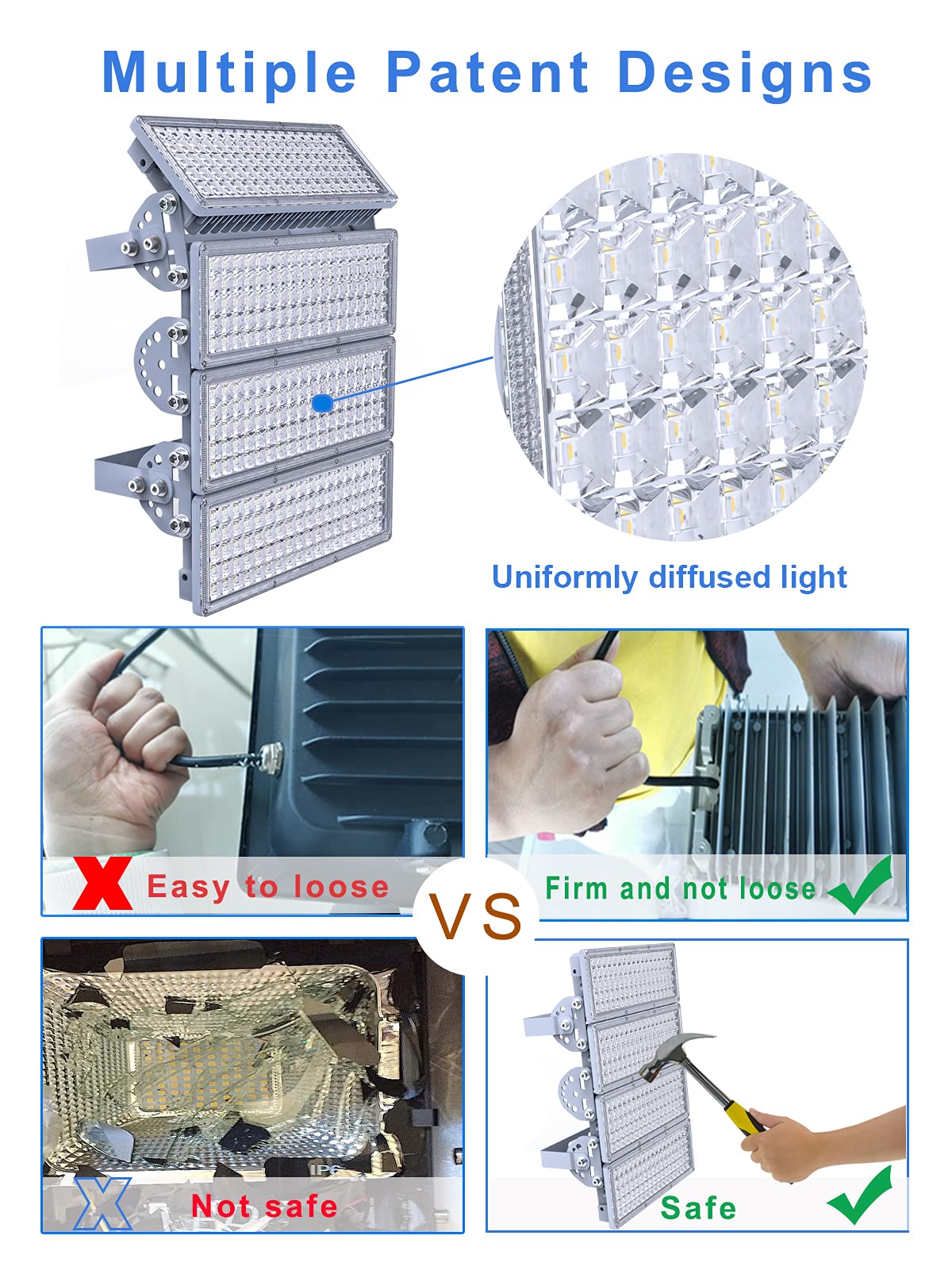 Kekeou Led Flood Lights Outdoor Stadium Lights Led Floodlights Outdoor Arena Lights 400W 44000Lm 6500K Ip67 Waterproof Adjustabl