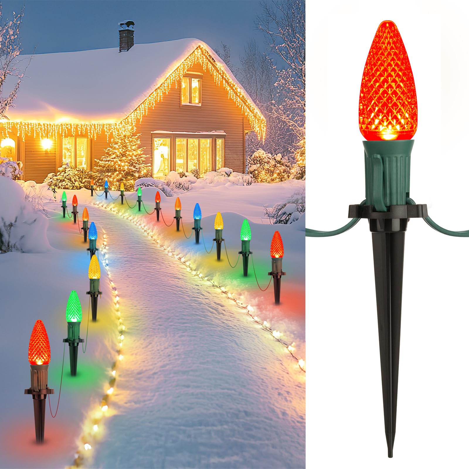 Brightown Strawberry C9 Christmas String Lights Outdoor - 25.7 Feet 20 LED Pathway Lights, Connectable C9 Walkway Lights, Waterp