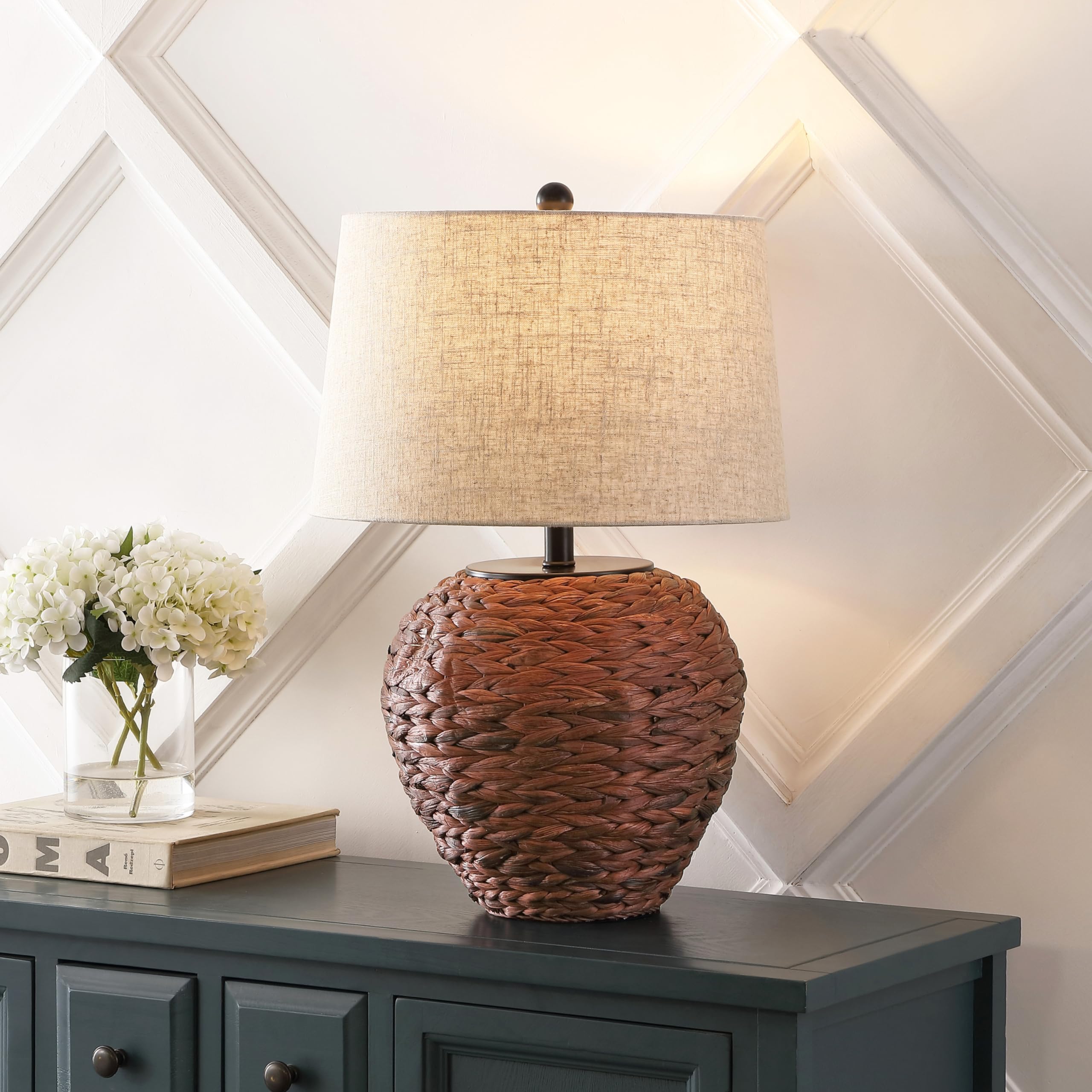 JONATHAN Y Alaro LED Table Lamp Water Hyacinth 24.5in Dark Brown JYL6501B for Bedroom Living Room Office