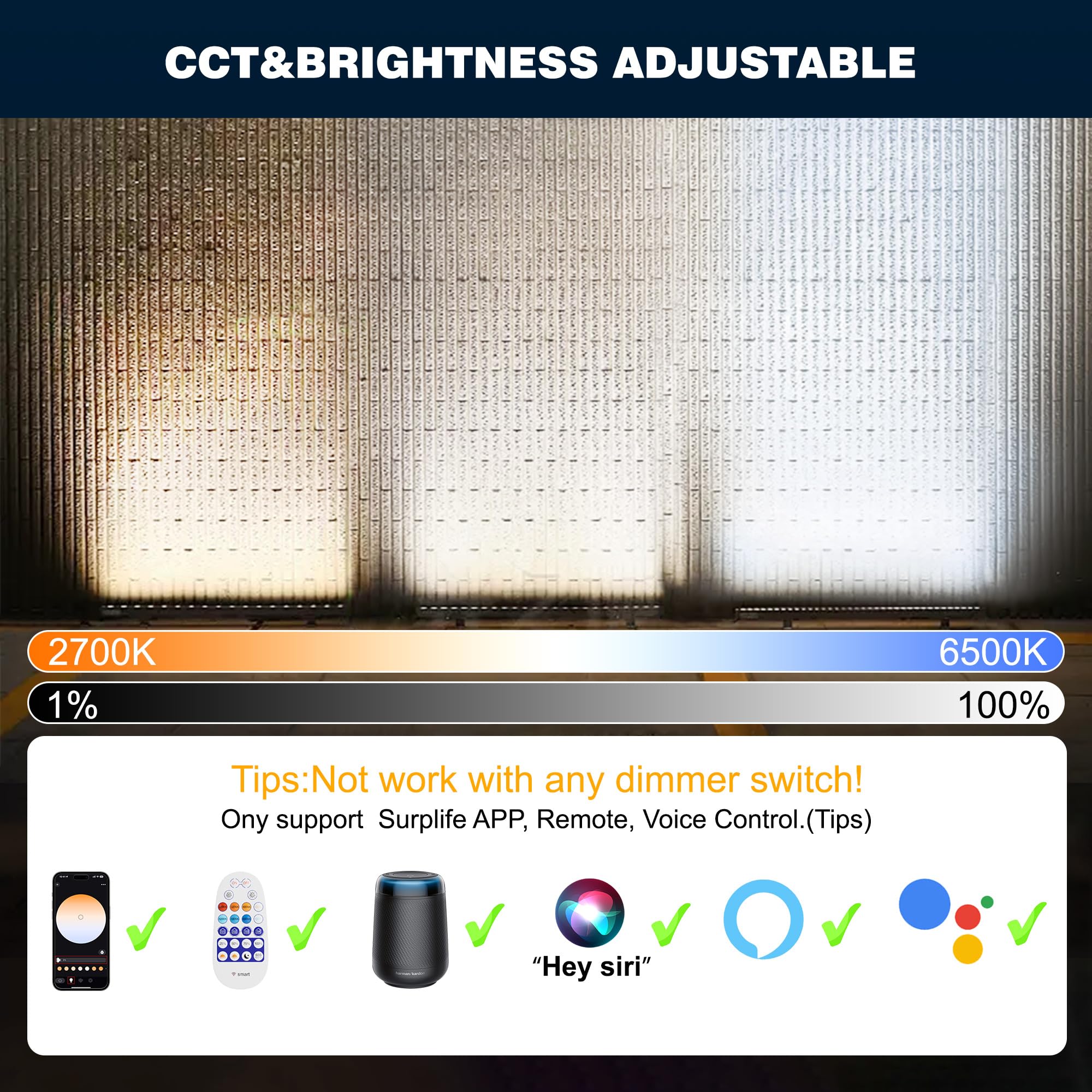 Yasotek Smart Wall Washer Lights 72W 9600lm Dimmable LED Bar, Adjustable CCT 2700K-6500K, APP & Remote Control, Alexa/Google Assistant