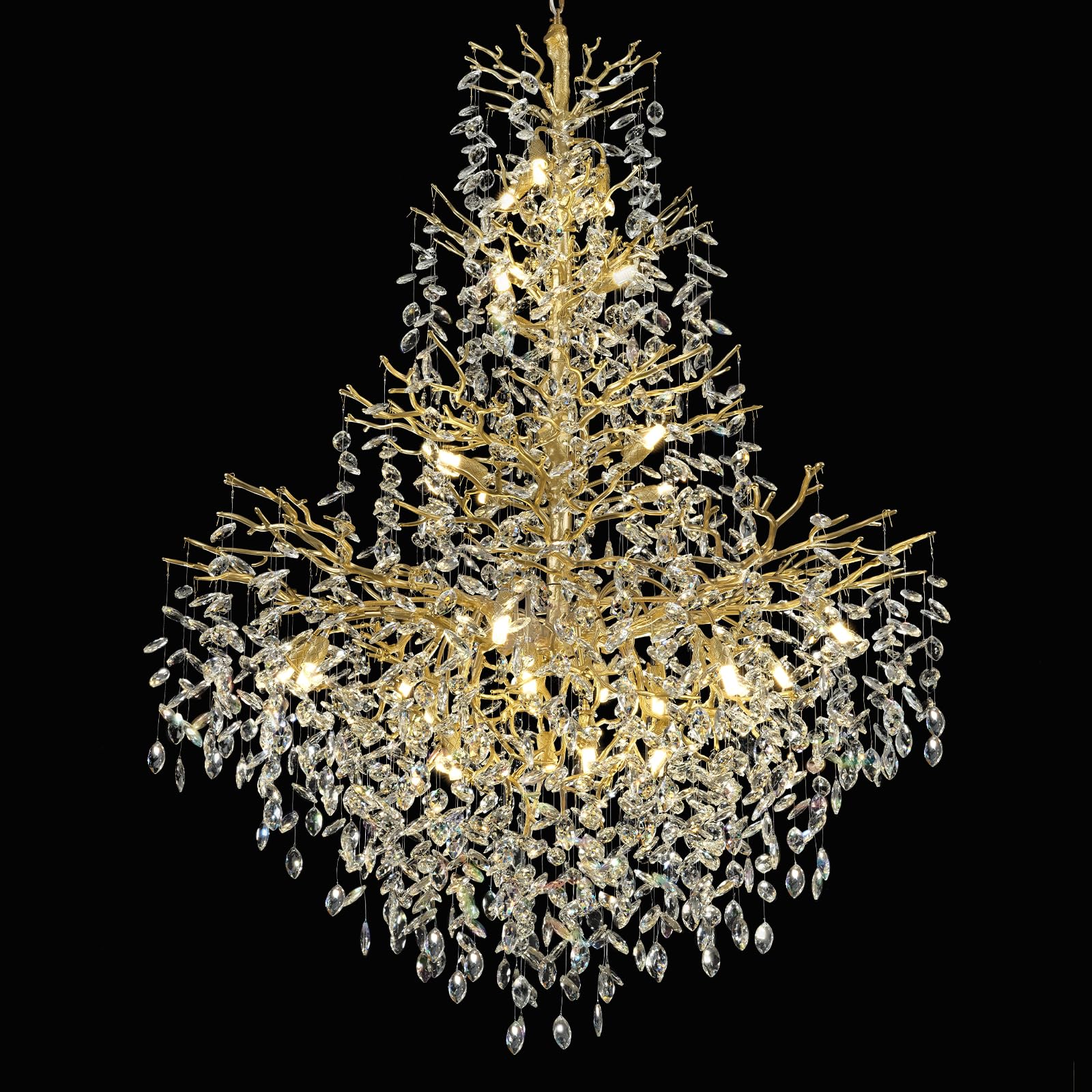 kvtinmty H65'' Gold Tree Branch Crystal High Ceilings Chandeliers, Modern Crystal Staircase Chandelier, D48'' Foyer Chandelier f
