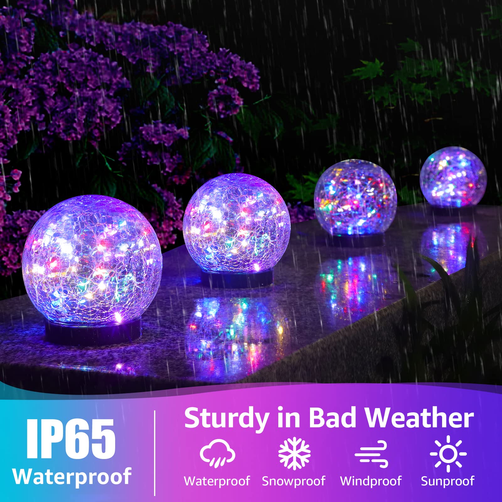 ASOMST Solar Garden Lights 2-Pack, Waterproof Colored  ed Glass Ball, Multicolor Globe Lighting for Outdoor Yard