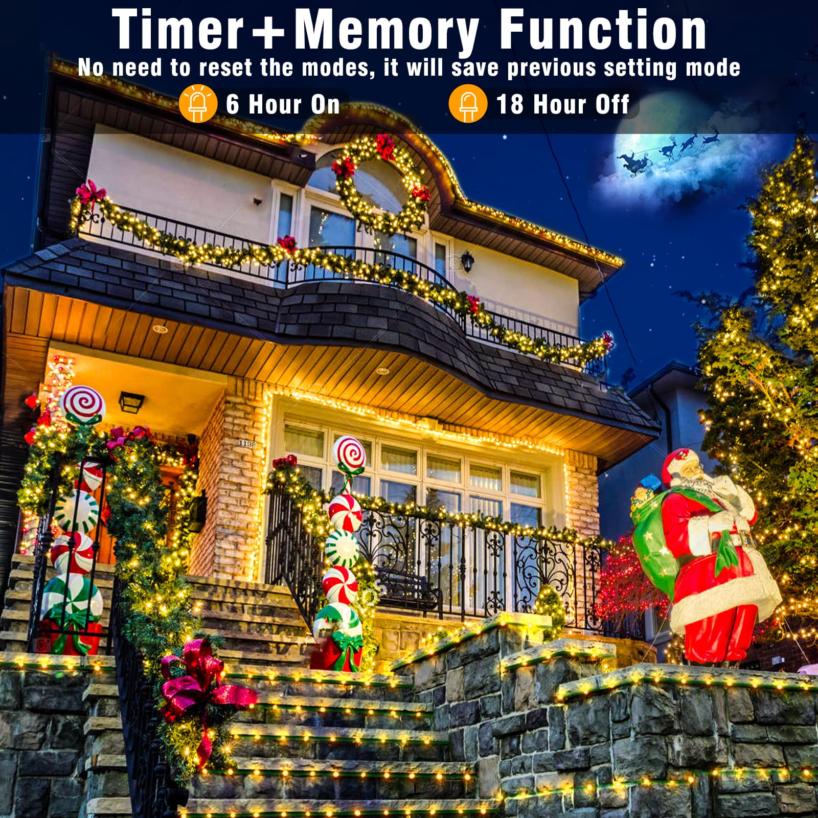 Vivideal 33Ft 100 Led Christmas Lights Outdoor Waterproof, Warm White Christmas String Lights Indoor Clear Wire 8 Modes, Plug In