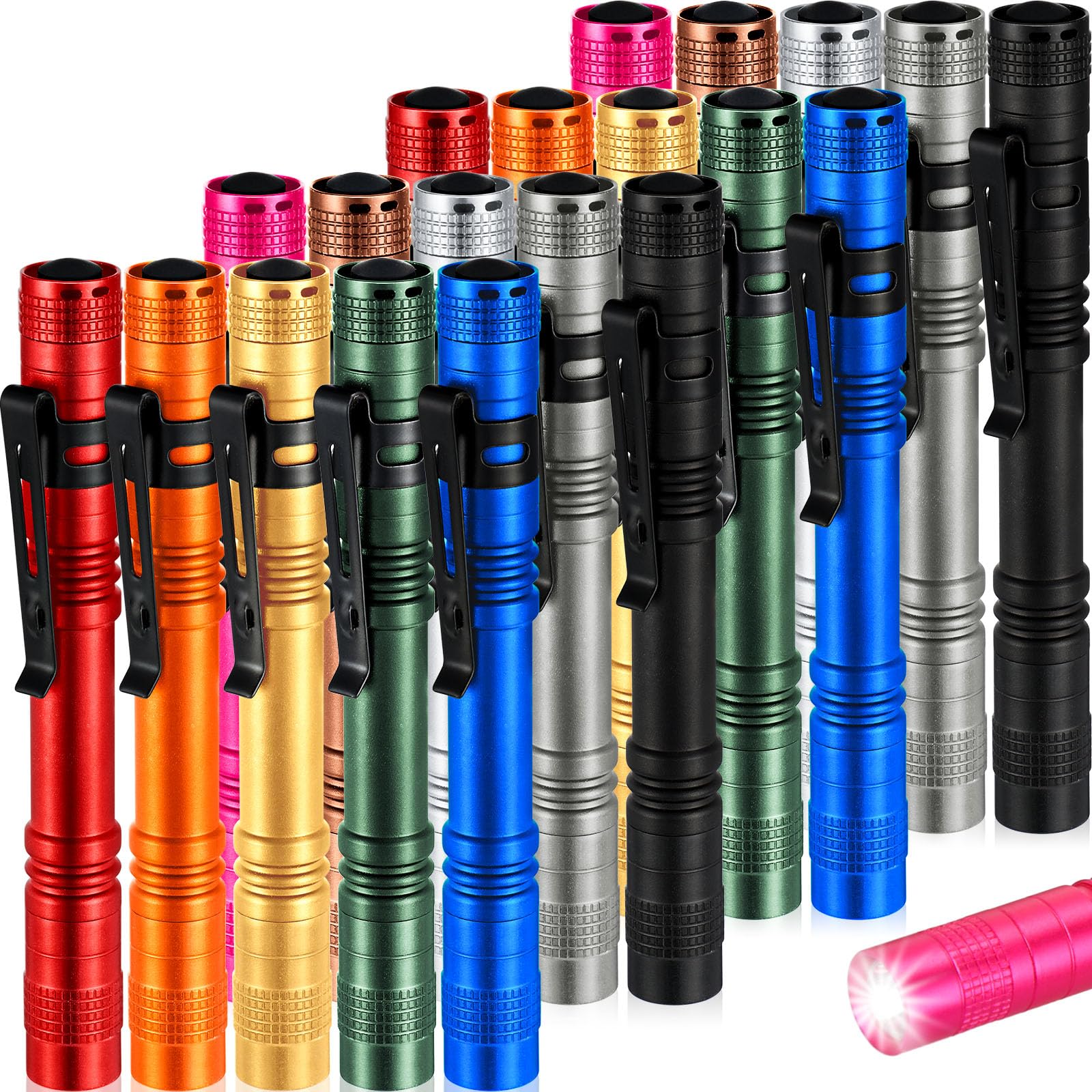 Hortsun Mini Pen Light Flashlights, 20 Pcs, 5.12 Inch, Multicolor, Pocket-Sized LED Torches with Clip