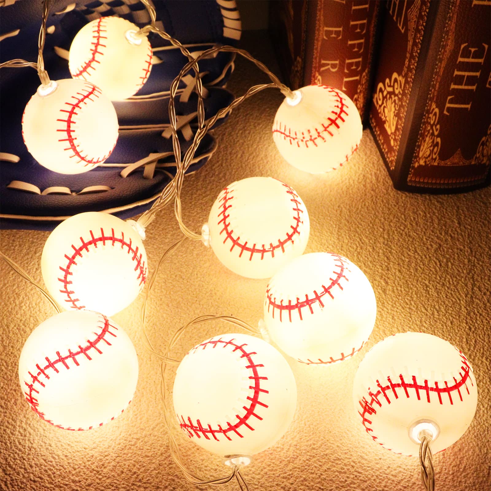 Yayfazy Baseball String Lights, 6.5Ft Timer, 10 Led Warm White, Battery Operated Decor For Kids Room & Sports Parties, Model Bs001