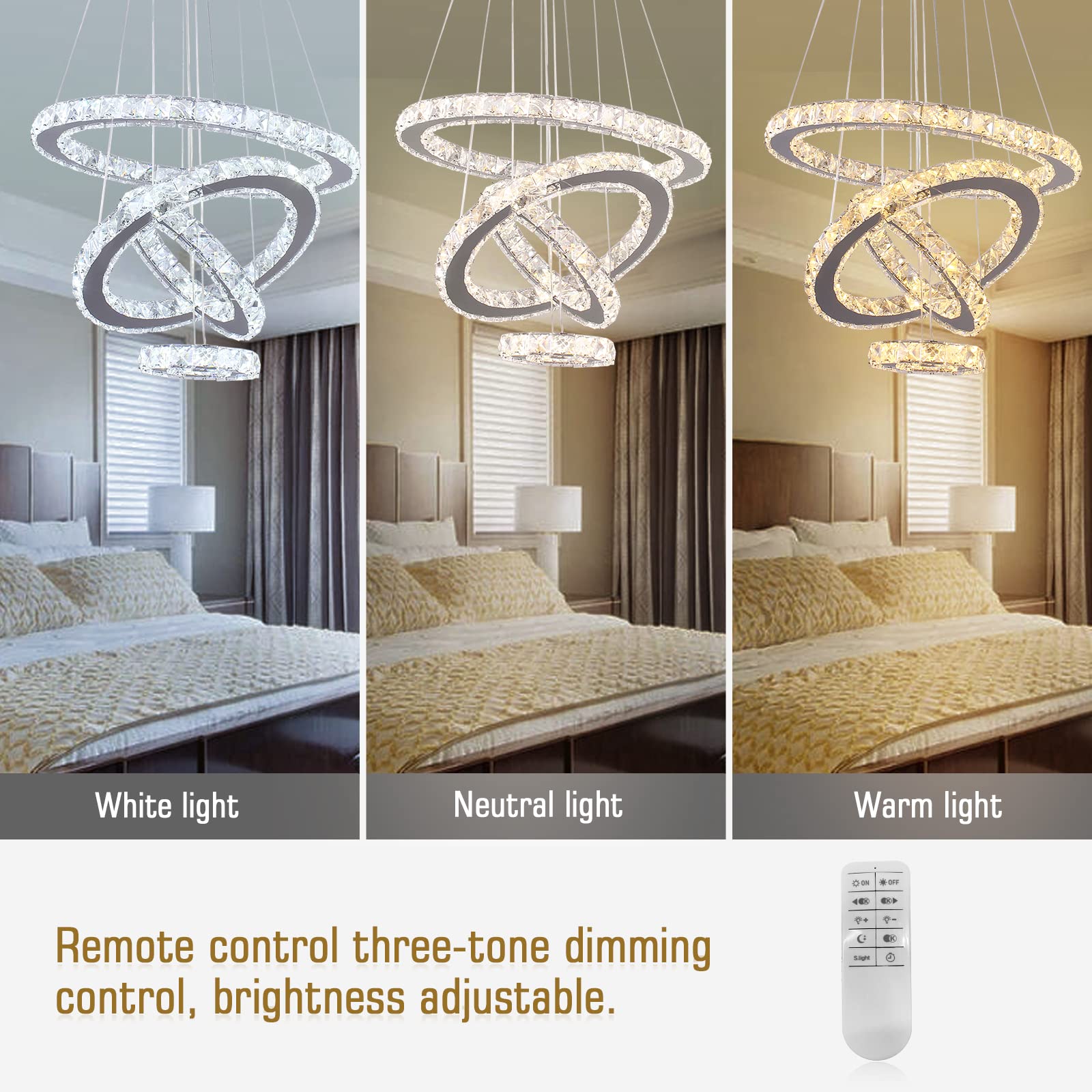 diisunbihuo Crystal Chandelier LED Pendant Light Dimmable Adjustable Stainless Steel for Living Room Dining Room Bedroom Model 1234-Dimmable