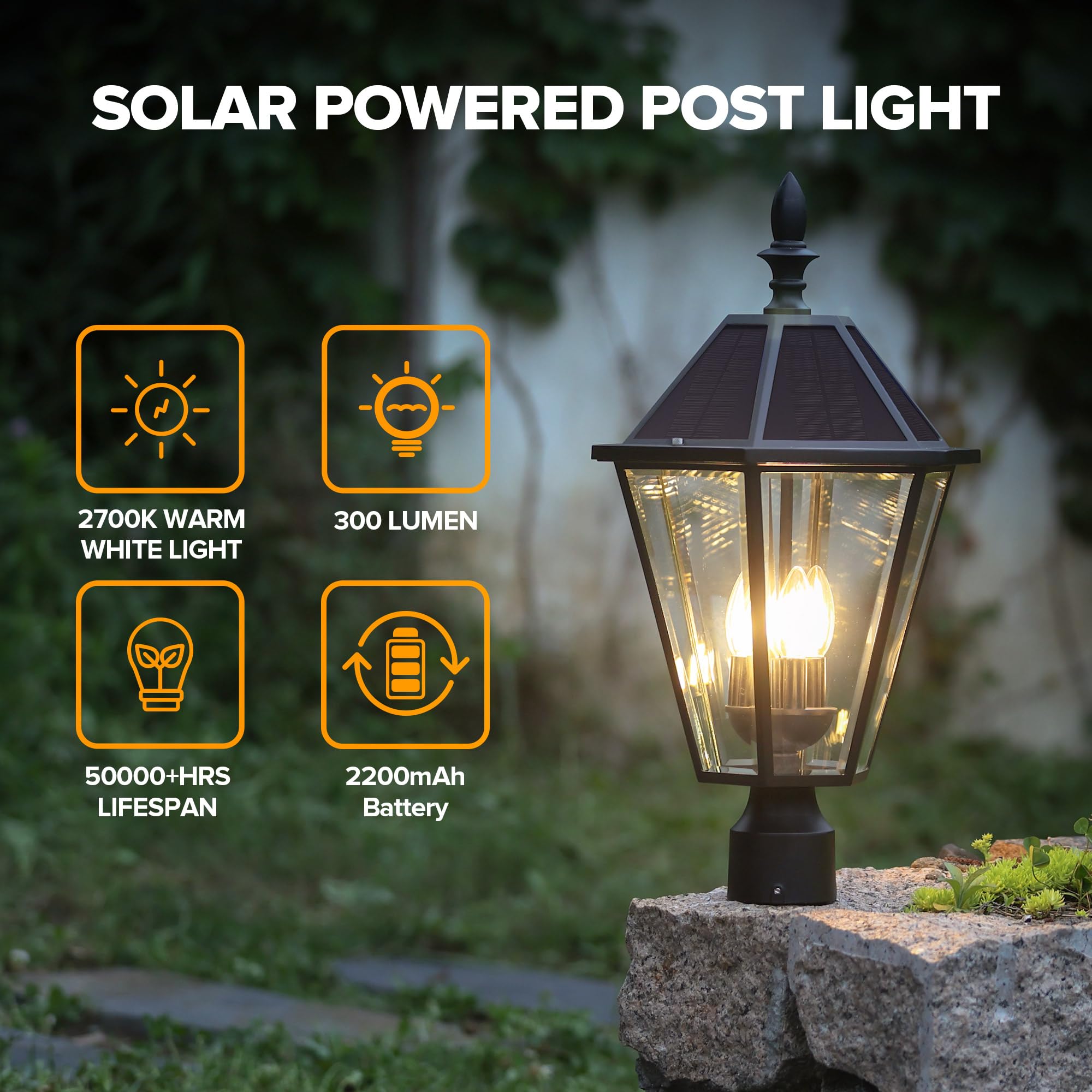 LUTEC LED Solar Post Light - Vintage Black Aluminum Head for Outdoor Lawn, Patio, Yard, Pathway, Garden (Base Not Included)
