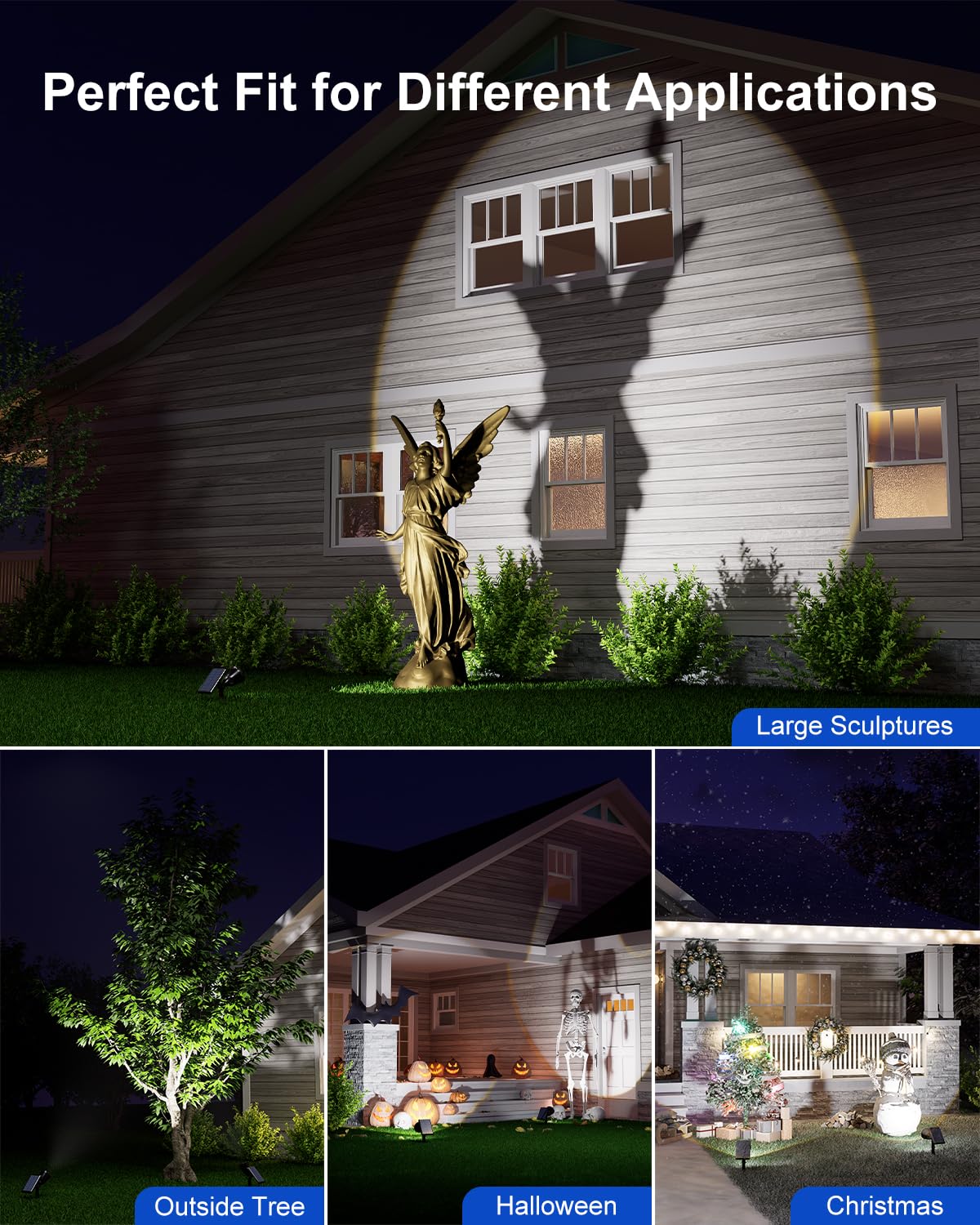 Falove Solar Powered Led Spotlight - Waterproof Uplight For Trees, Lawn, Garden, Cool White