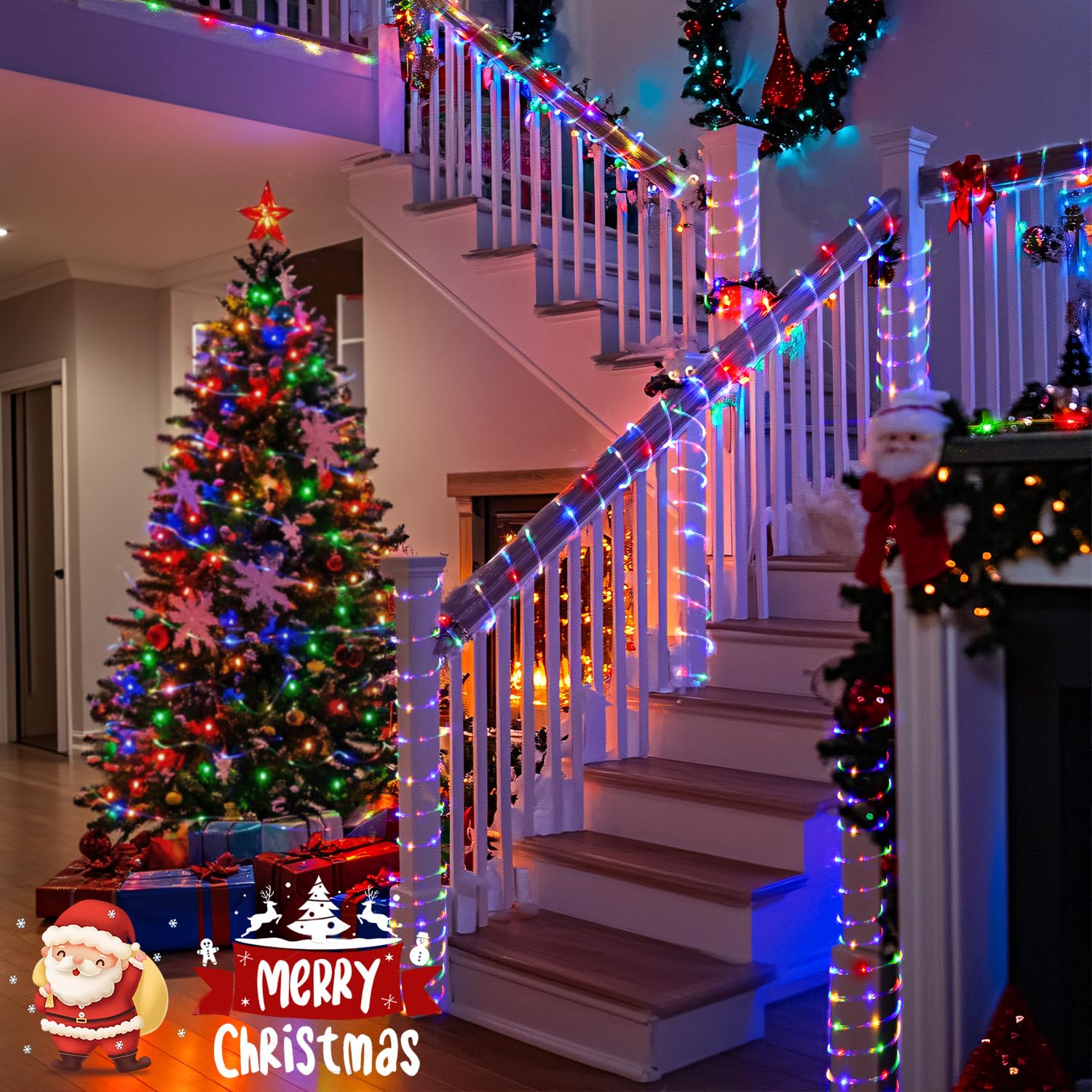 Jmexsuss 200 Led Rope Lights For Outside, Rope Lights Indoor Outdoor Waterproof, 66 Ft String Lights Plug In With Remote For Camping Patio Garden Rv Christmas Tree Decoration(Multi Color)