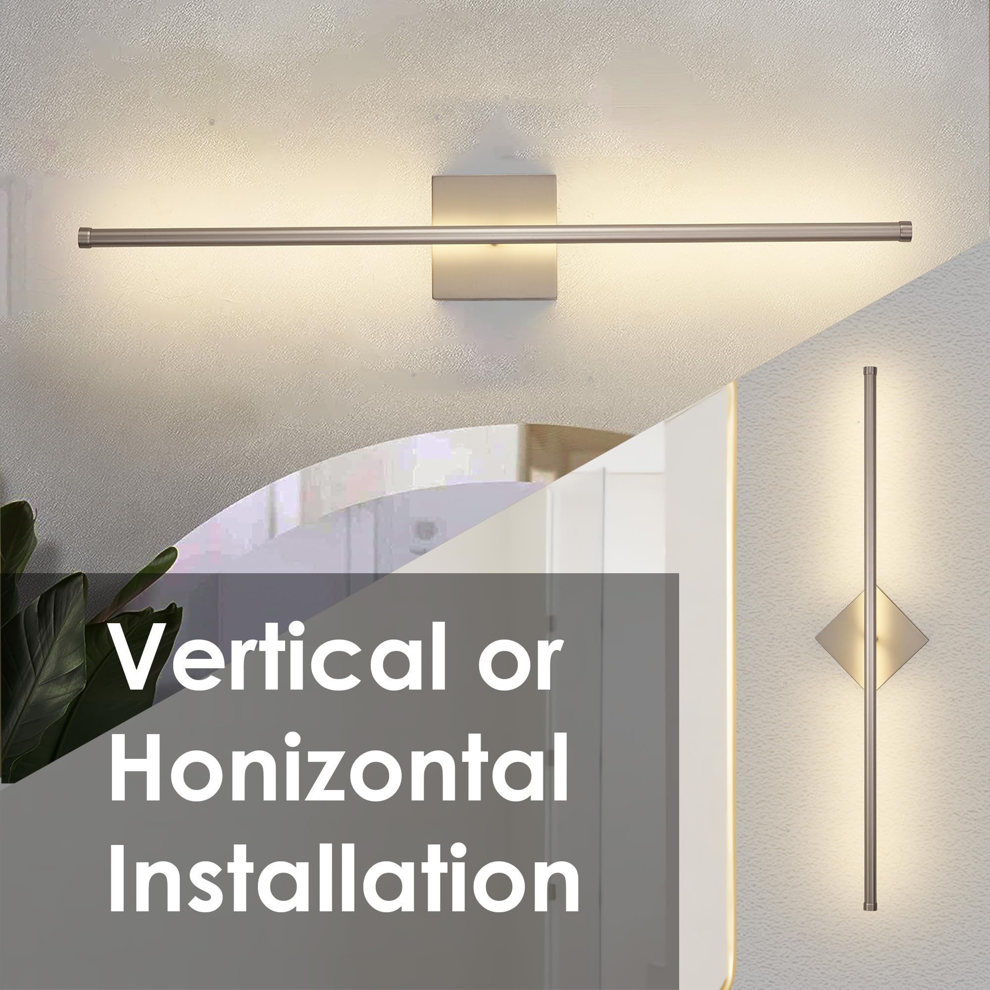 Kartoosh Modern Wall Sconces Set Of Two, Dimmable Hardwired Wall Sconces, 350 Rotate, Led Nickel Wall Light Fixtures, 3000K Warm