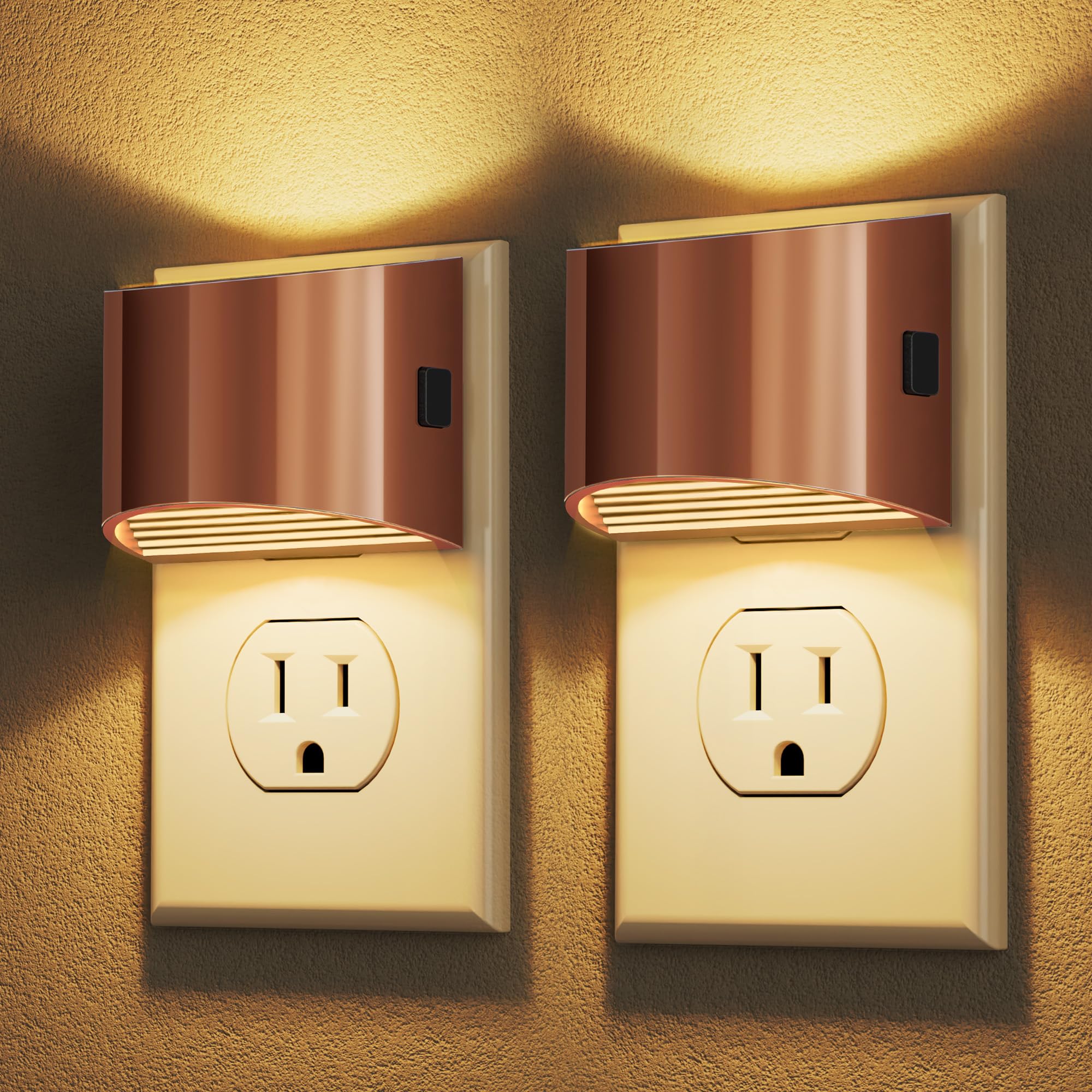 DORESshop LED Night Light[2 Pack]  Night Lights Plug into Wall  3 Level Brightness Adjustable Plug in Night Light  Dusk to Dawn Sensor Nightlights for For Mature Userss Bedroom Bathroom Hallway 3000K Rose Gold