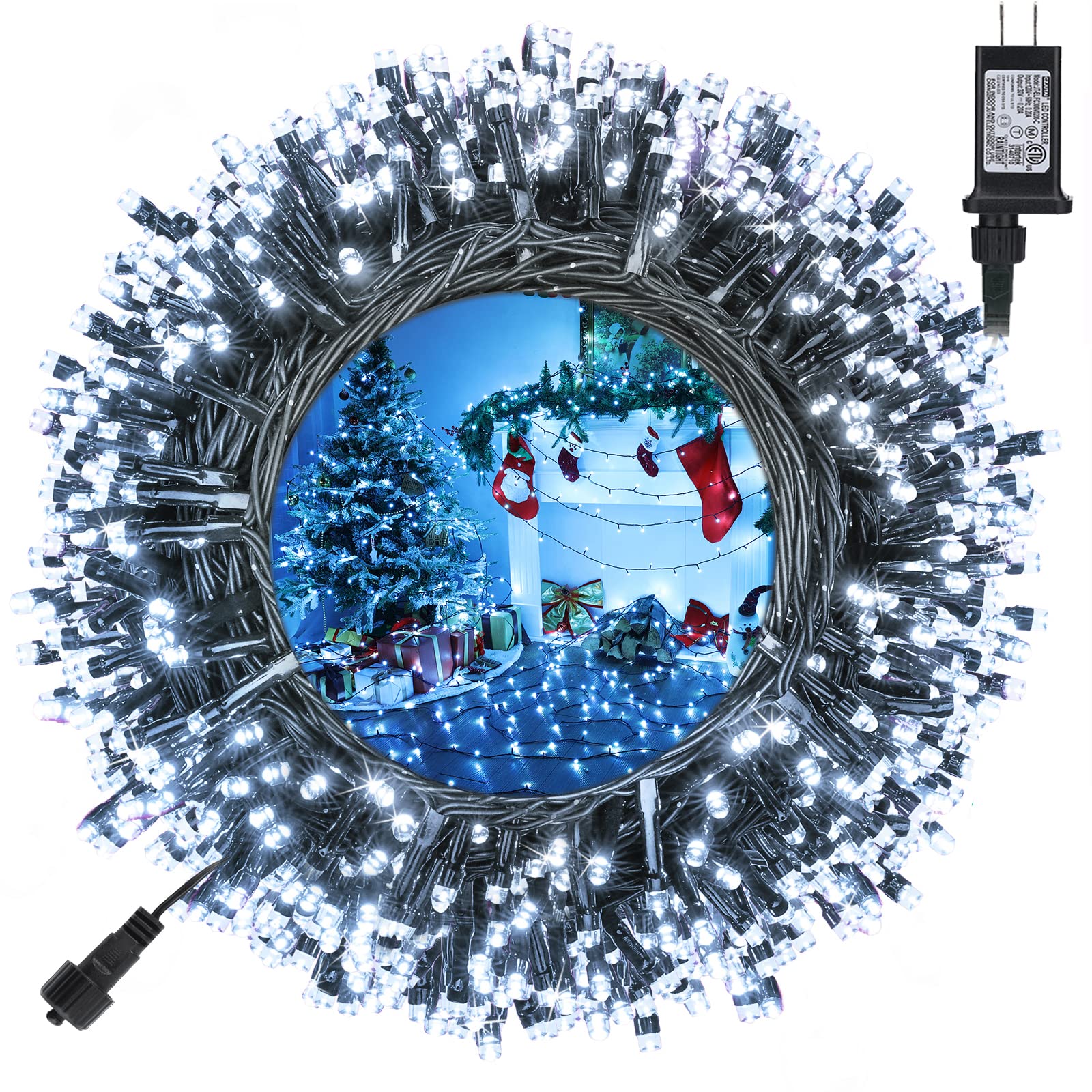 Toodour LED String Lights, 131ft 350 LEDs, Waterproof, 8 Modes, White, Model LED08230350