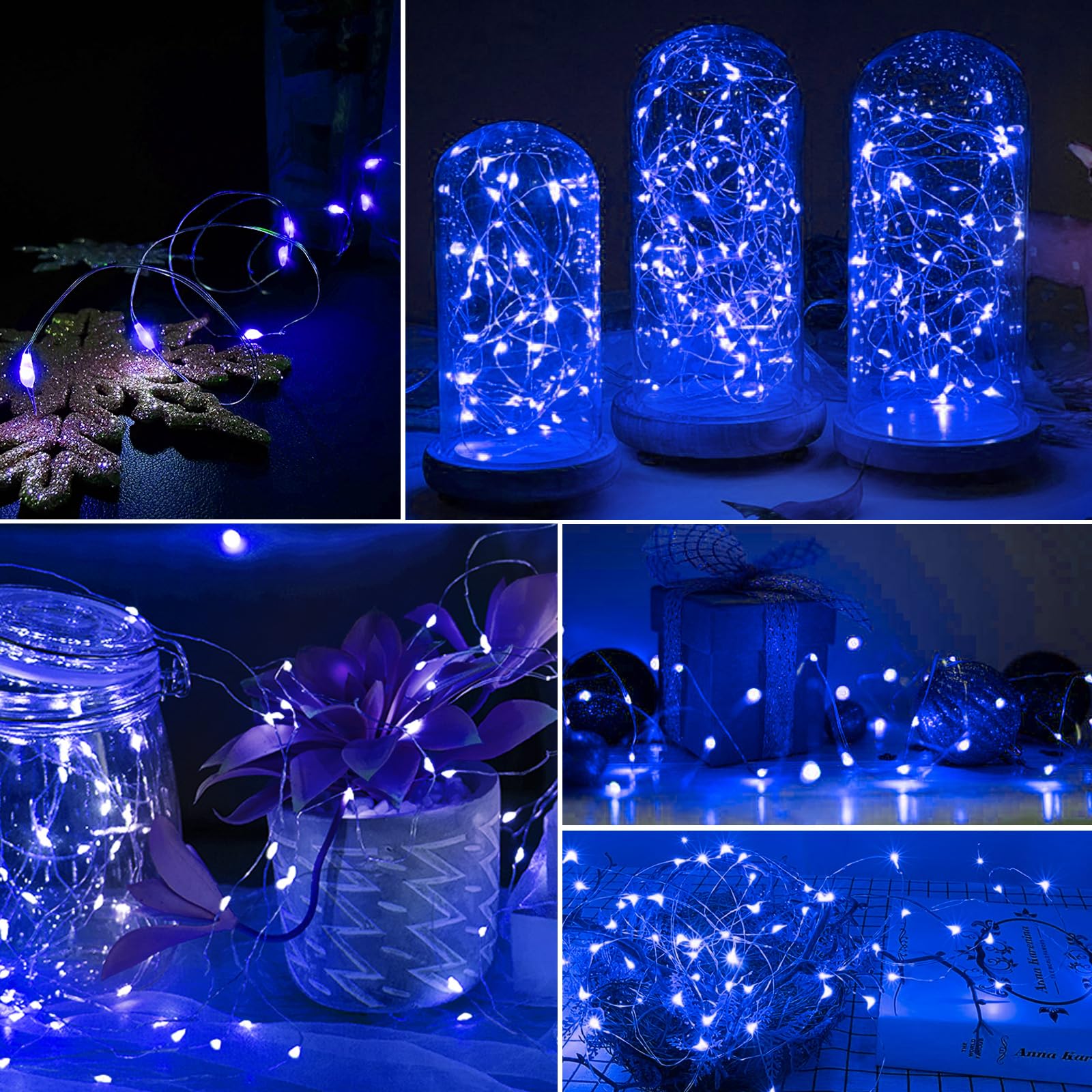 Aikei 6 Pack Led Fairy Lights Battery Operated  Mini String Lights Waterproof 7Ft 20 Led Firefly Starry Lighting For Wedding Party Bedroom Garden Halloween Christmas Inodoor Outdoor Decorations Blue