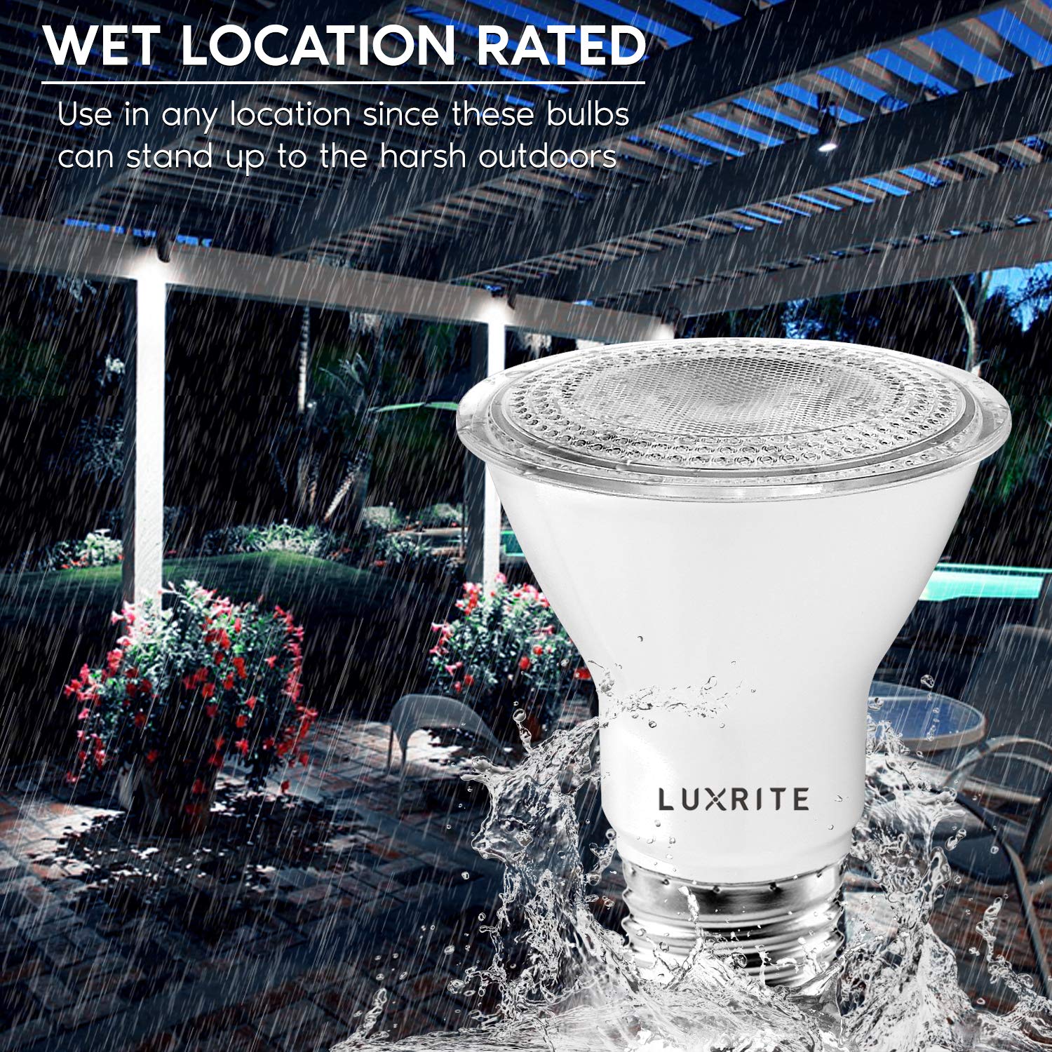 LUXRITE PAR20 LED Bulbs, 50W Equivalent, Dimmable, 5000K Bright White, 4 Count, Wet Rated, E26 Base, Model LR31604