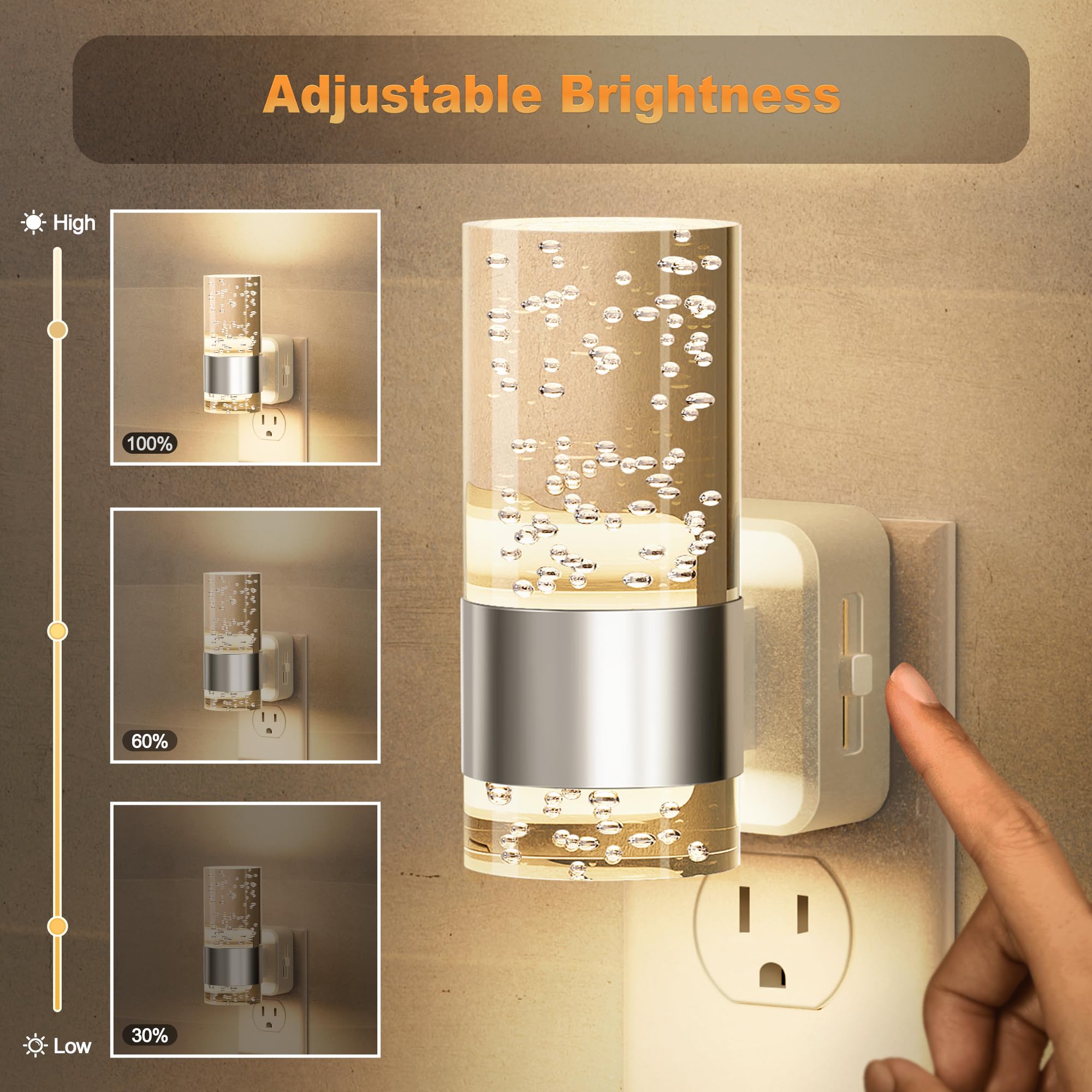 Jandcase Night Light, Night Lights Plug Into Wall,2 Pack 3000K Warm White Led Nightlight With Adjustable Brightness, Automatic N