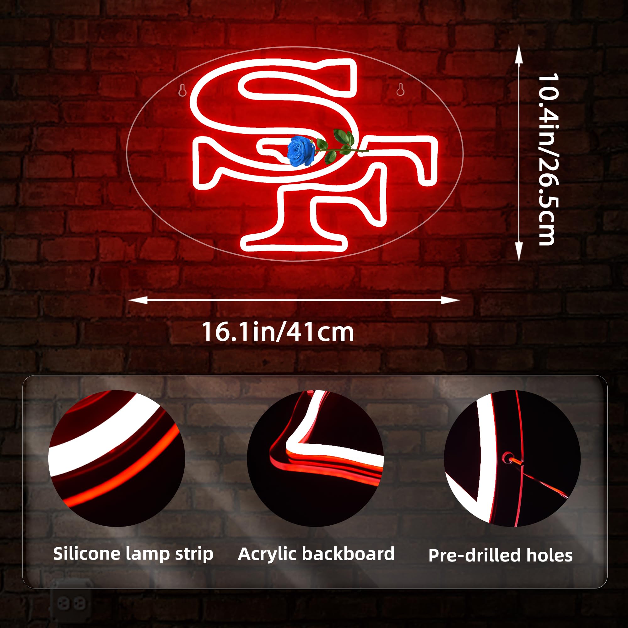 Football Neon Sign For Wall Decor Football Team Neon Sign For Man Cave Or Garage Decor Birthday Gifts For Men Red Led Light For Bedroom Bar Dorm Party Game Room Size 16.1 * 10.4In(Zyld056)