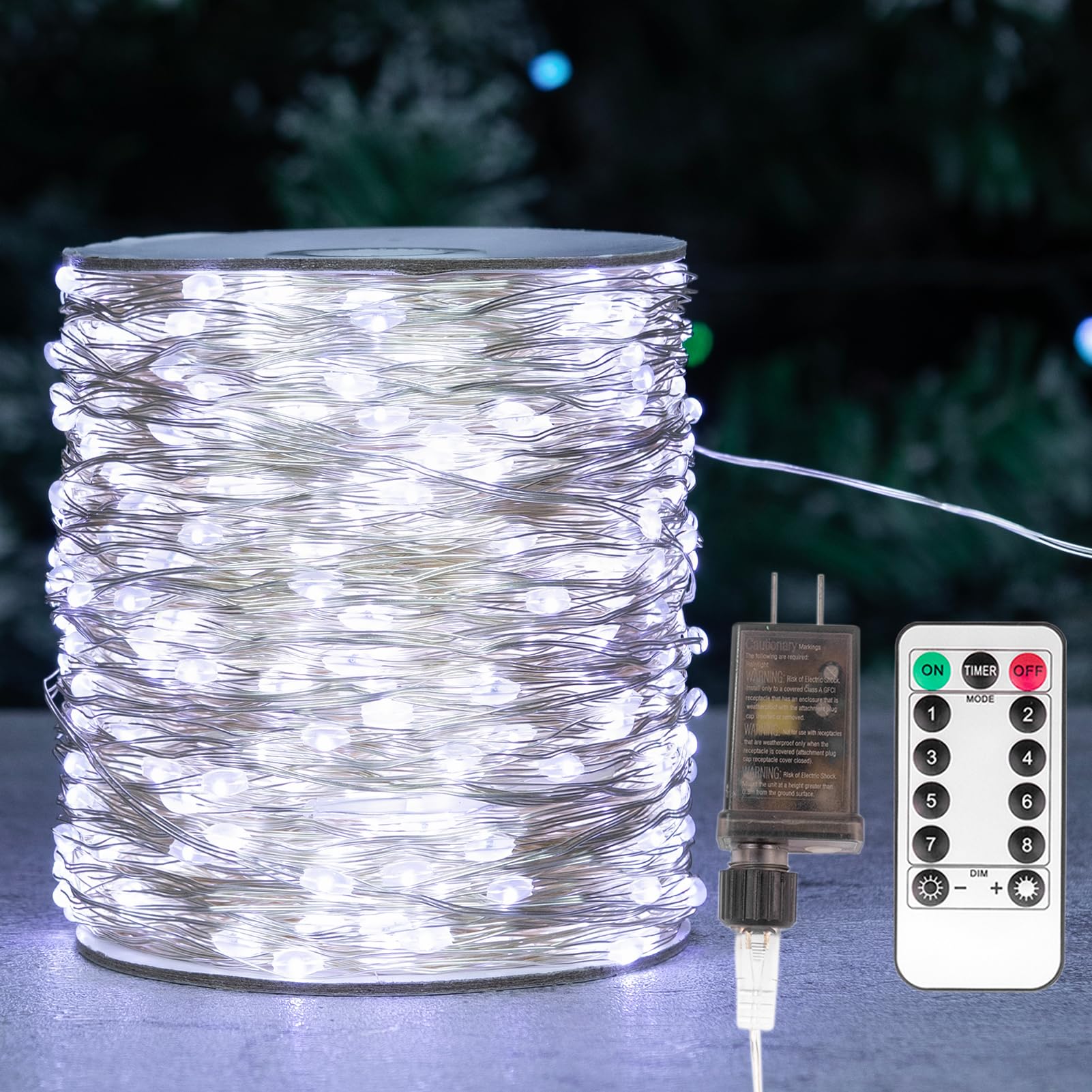 Zeluxdot Fairy Lights Plug In 100Ft 300 Leds Waterproof Led String Lights Twinkle Light With 8 Modes Remote For Outdoor Indoor Christmas Wedding Birthday Garden Party Decorations Cool White