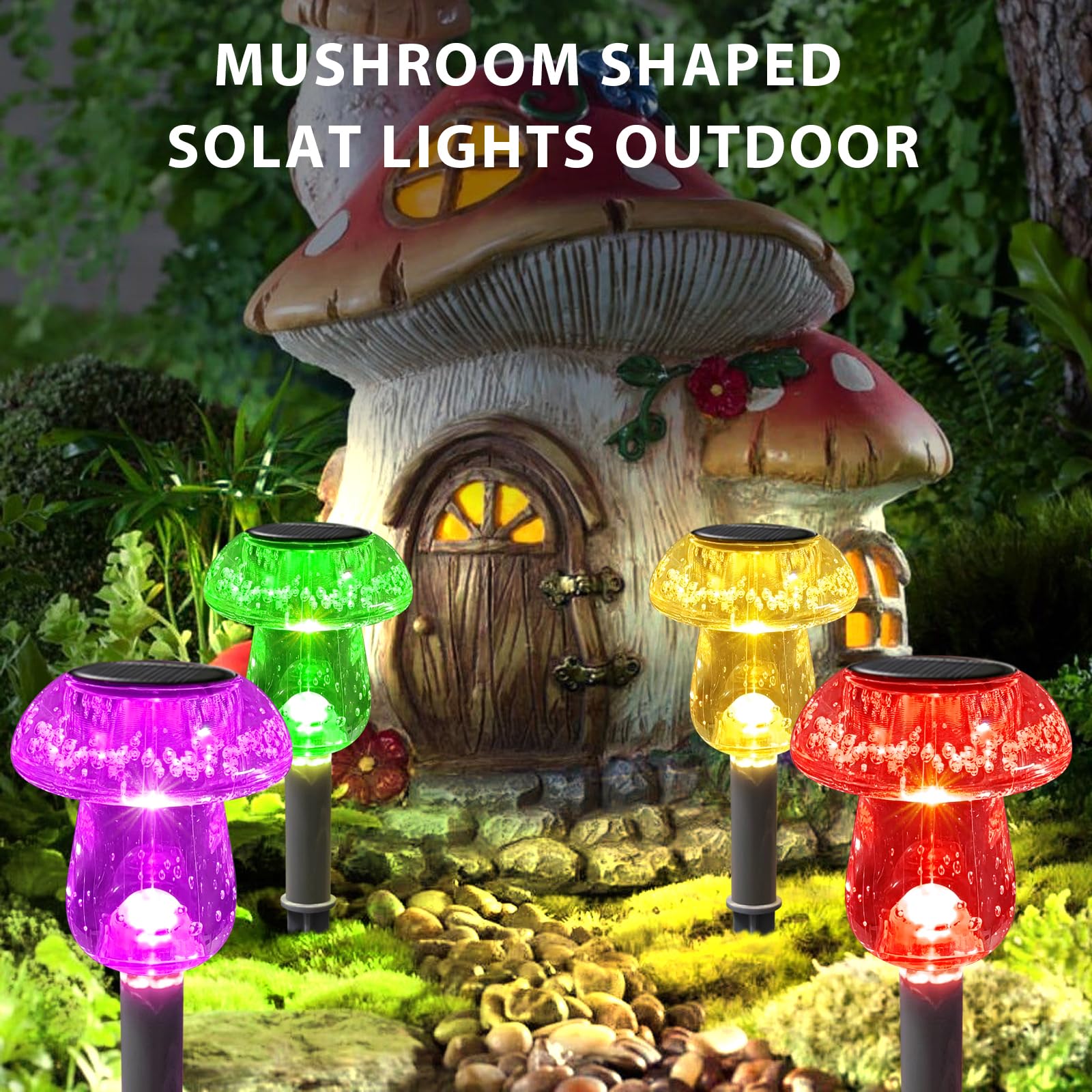 Benany Solar Powered LED Mushroom Lights, 16 Pack, Waterproof, Multicolor, Model MU001, for Garden, Yard, Pathway Decor