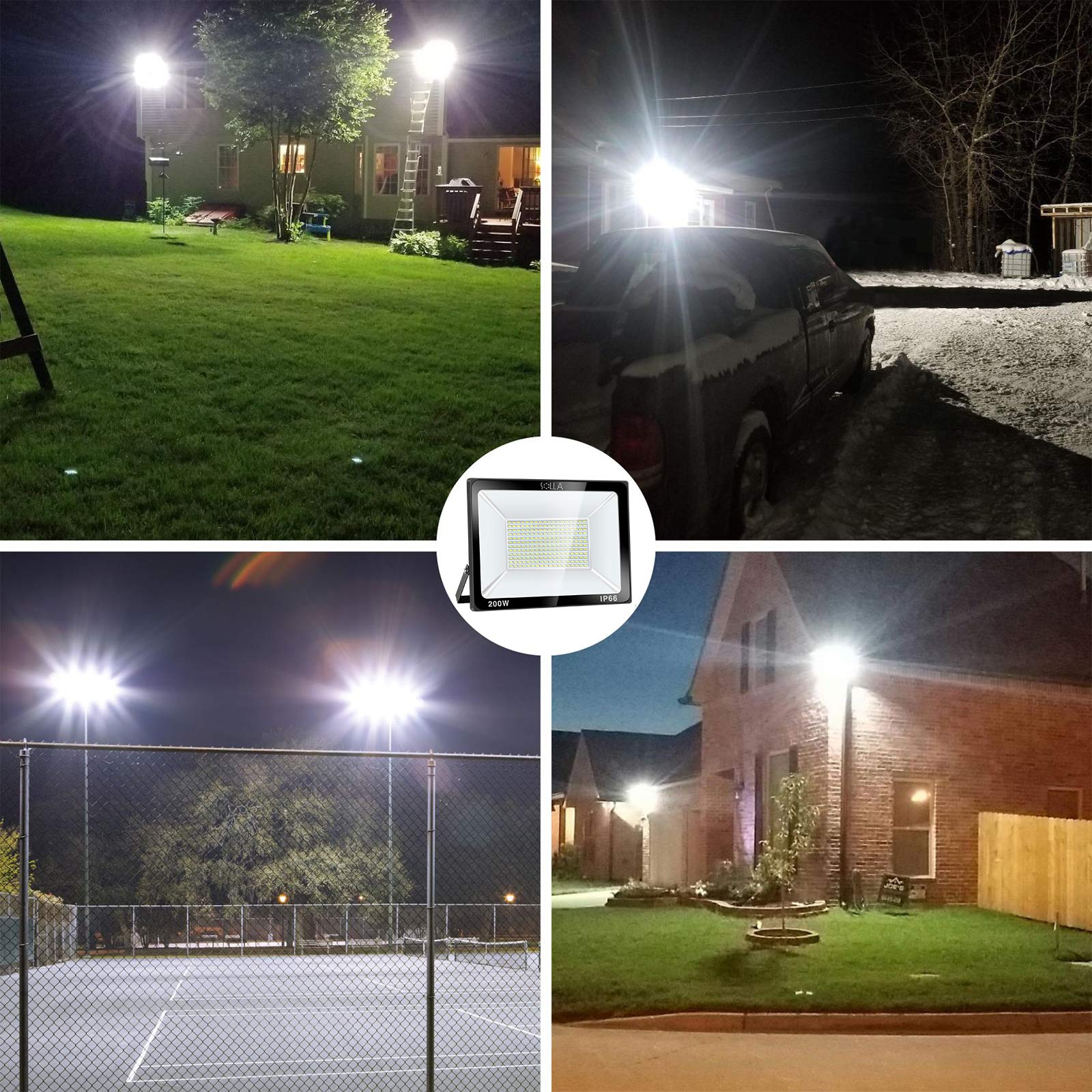 SOLLA 200W LED Flood Light, IP66 Waterproof, 16000lm, 6000K Daylight White, Aluminum, Model HT-001, Super Bright Outdoor Security Lights