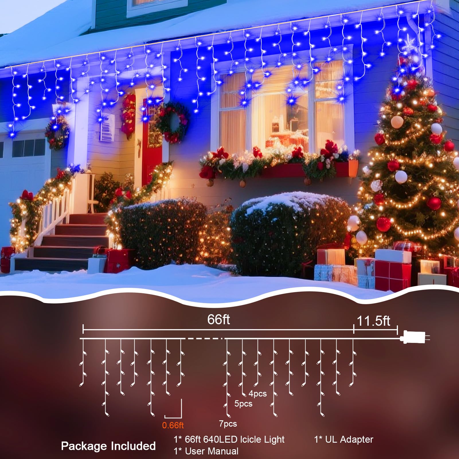 Jdgjyds 66 Ft String Lights For Outside  640 Led Christmas Lights Outdoor Plug In  Christmas String Lights With 8 Modes & Timer For Holiday  Party  Wedding  House  Patio  Outdoor Decor(Blue)