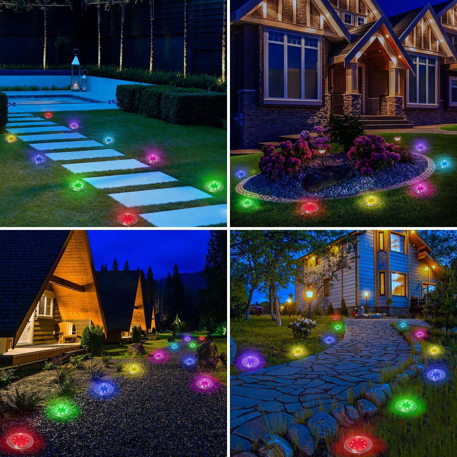 Lyhope Solar Ground Lights Outdoor, 16 Pack 8 Led Color Changing Solar Disk Lights Waterproof Garden In-Ground Pathway Lights La
