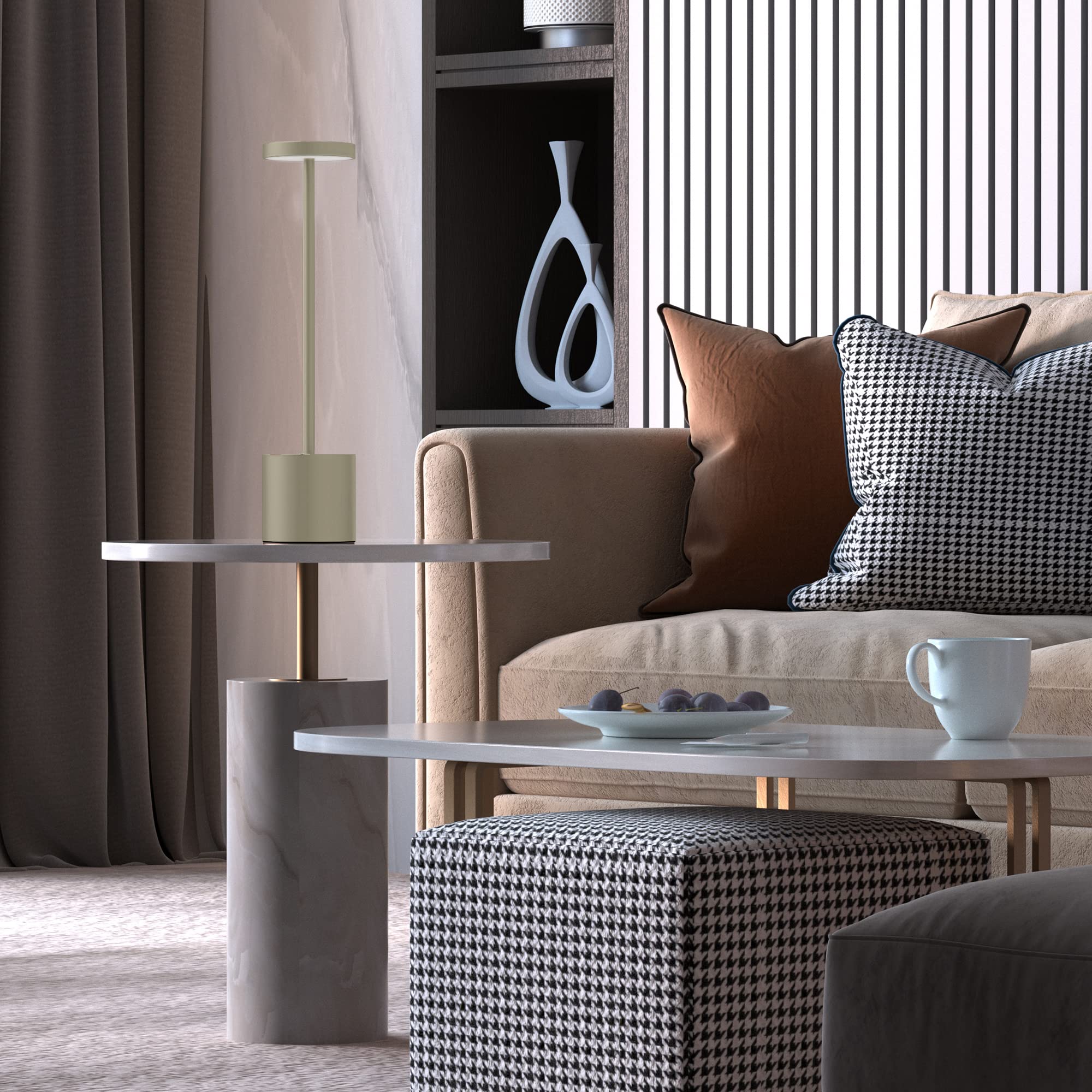 Jalvde Cordless Rechargeable Battery Operated Dining Table Lamp 6000 Mah Led Desk Lamps 13.5 Inches 3-Level Light Color Adjustab