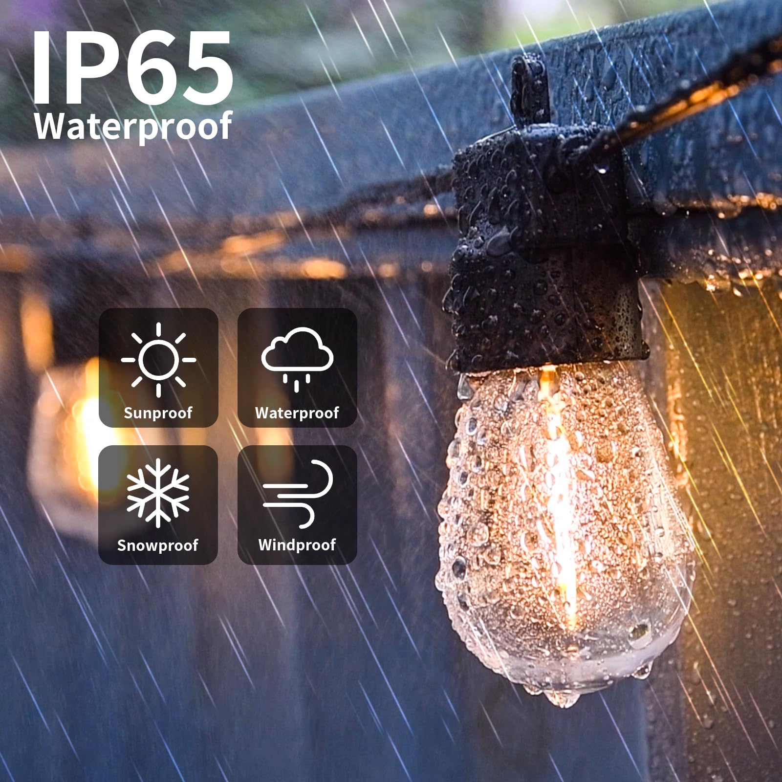 Aialun LED Outdoor String Lights, 48FT, Black 2200K S14, 16 Shatterproof Bulbs, Weatherproof, Heavy-Duty, Decorative Café Lighting