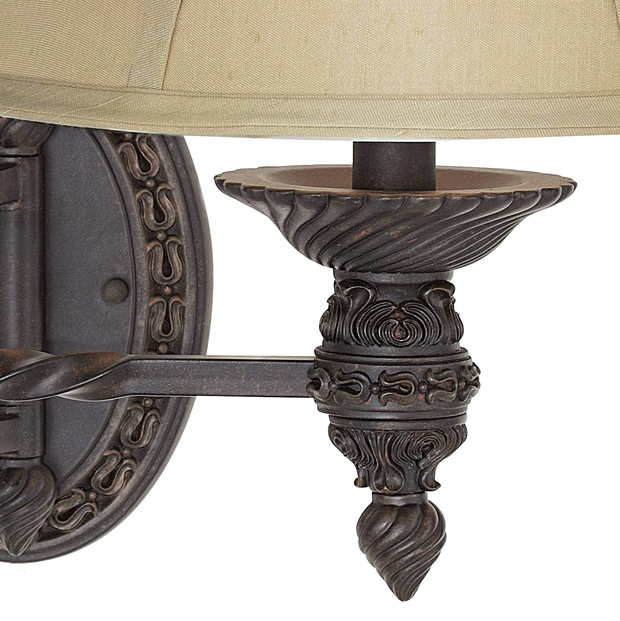 Barnes and Ivy Godia Wall Lamp - Dimmable Bronze Plug-in Light Fixture with Beige Bell Shade for Bedroom, Living Room, Dining, Model U3791