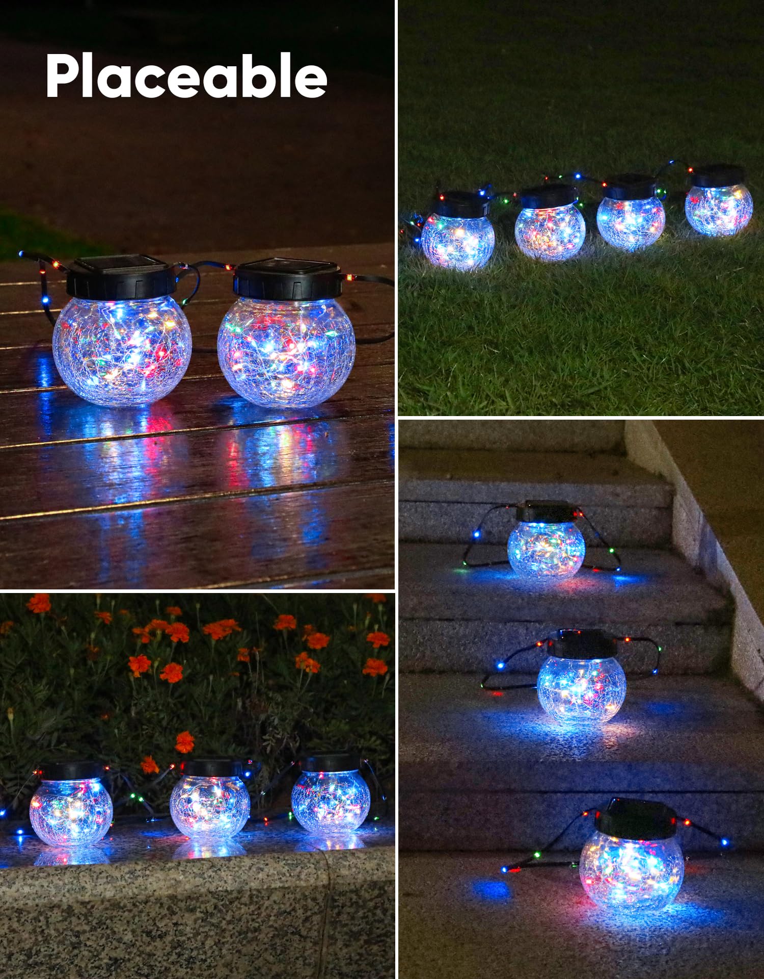 Partphoner Solar Lights Outdoor Waterproof 12-Pack  Solar Powered Hanging Lantern  ed Glass Hanging Globes For Yard Decor Christmas Decoration  Shepherd Hook  Garden Tree Ornaments  Rgb