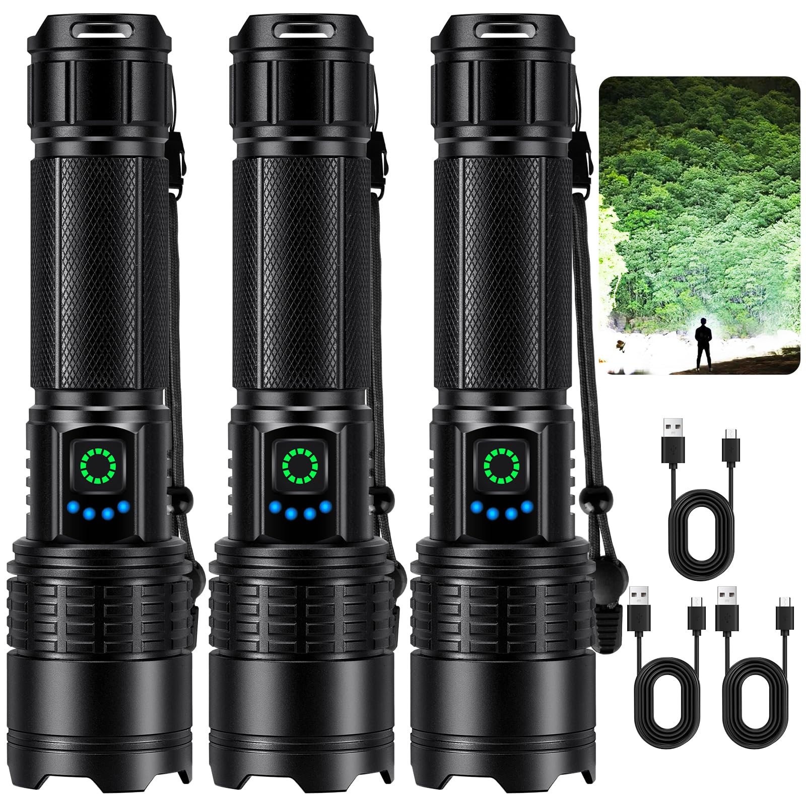 Kmivo Rechargeable Led Flashlight High Lumens - 99,000lm Bright Powerful Flash Light with 5 Modes, Waterproof Handheld Linterna 