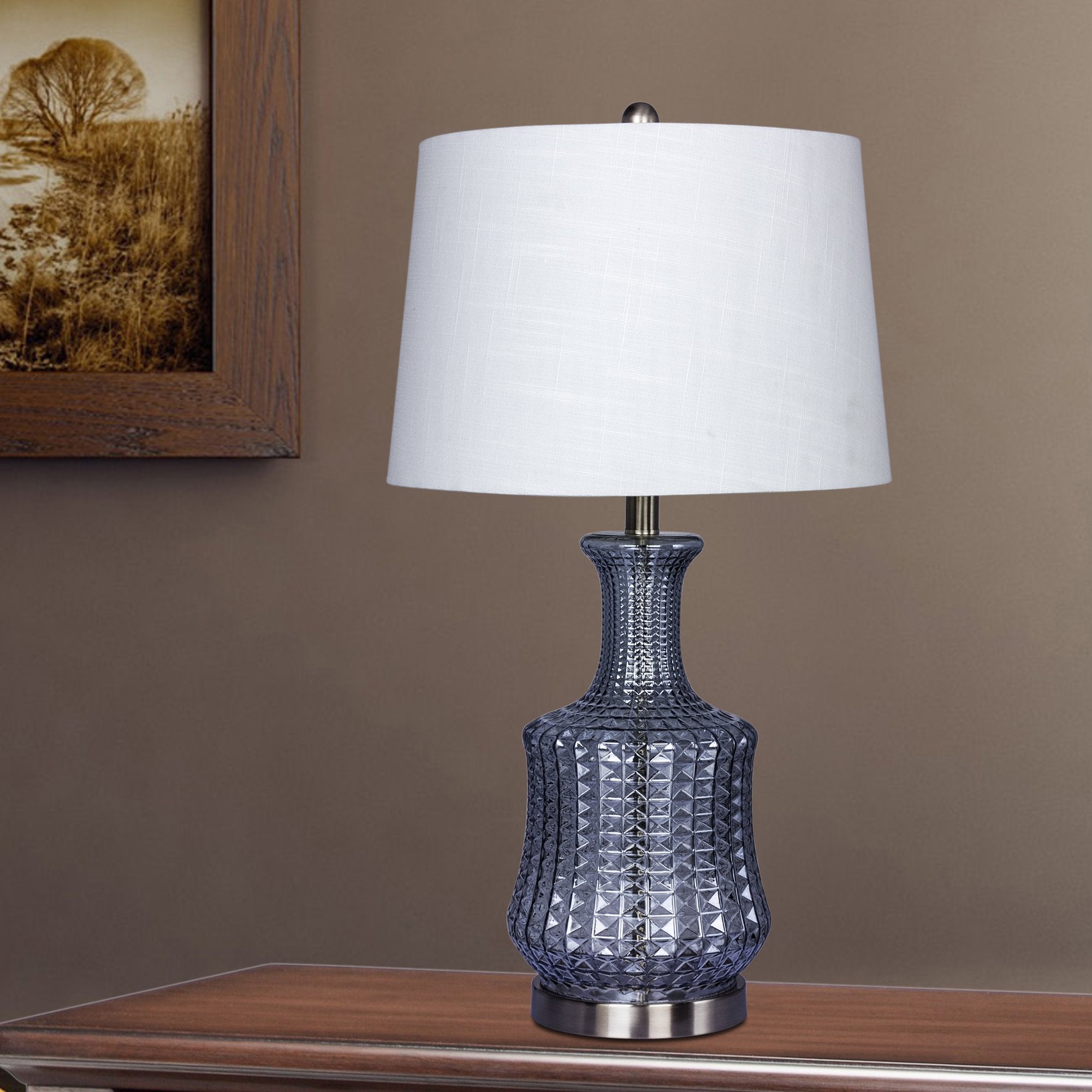 Martin Tools W-5156LB Table Lamp, 27.5in, Light Blue & Brushed Steel, Glass