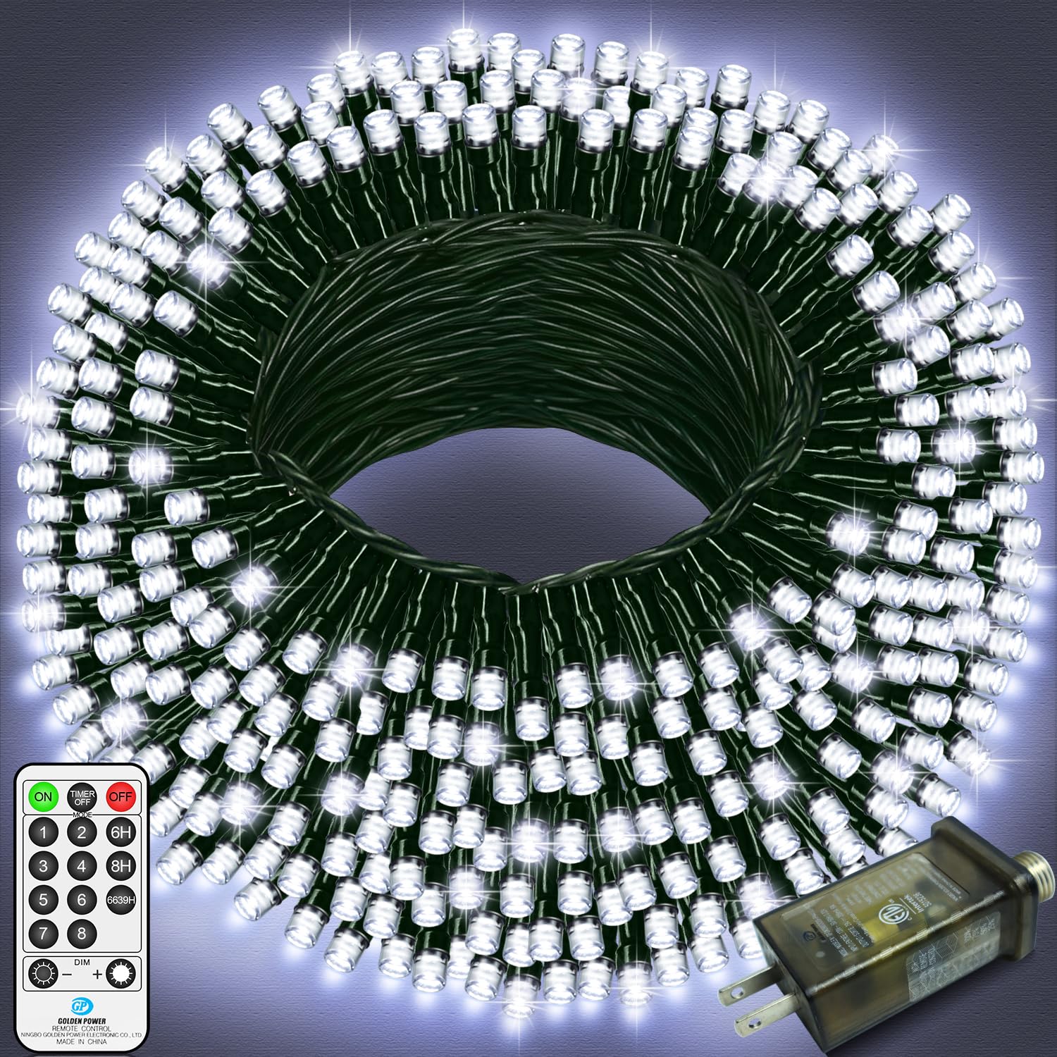 ROADAYLY Christmas Lights Cool White 196FT 500 LED Waterproof Indoor Outdoor Fairy Lights with Timer 8 Modes Green Wire