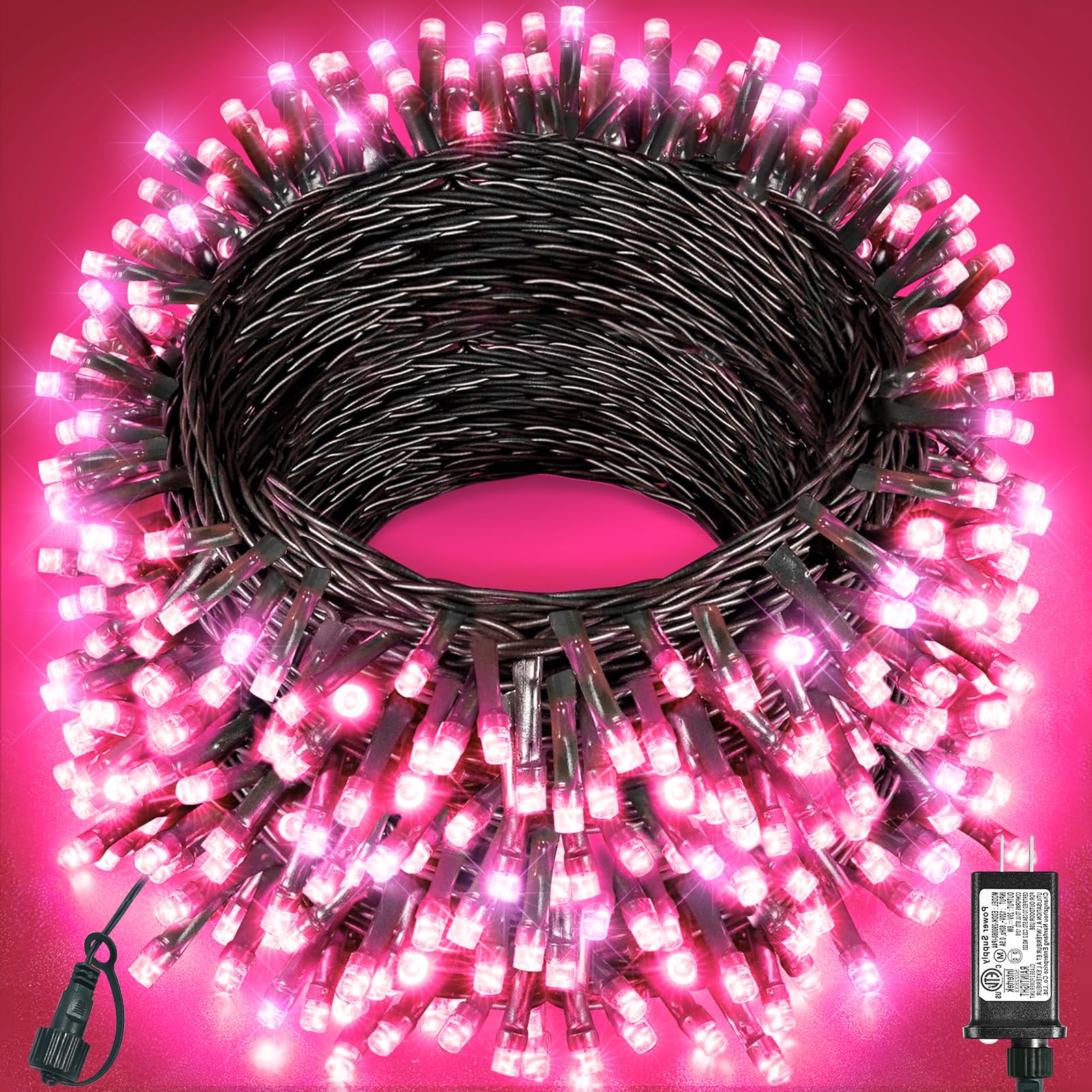 Xmasbokeh 157Ft 480 Led Christmas Lights Outdoor  Plug In Christmas Tree Lights Waterproof  8 Modes Fairy String Light For Indoor Room Home Tree Party Decorations  Pink