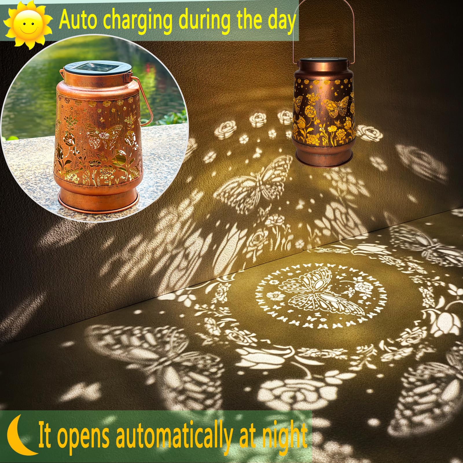 Butterfly Solar Lanterns Outdoor Waterproof Garden Decor, Metal Led Garden Light,For Yard, Patio, Lawn, Tabletop, Pathway, Lands