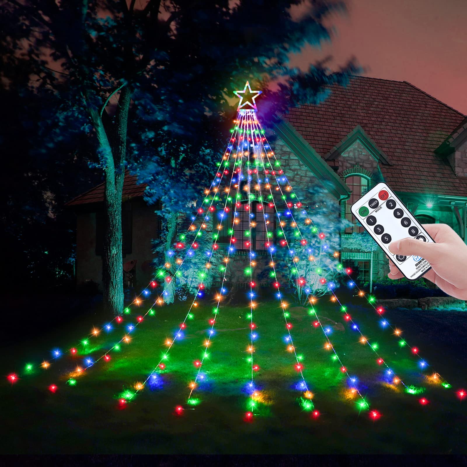 Decute Outdoor String Lights, 320 LED, 8 Modes, Waterproof, Remote Control, Multicolor, Model GP-SW290DC0209-IP44(US) A