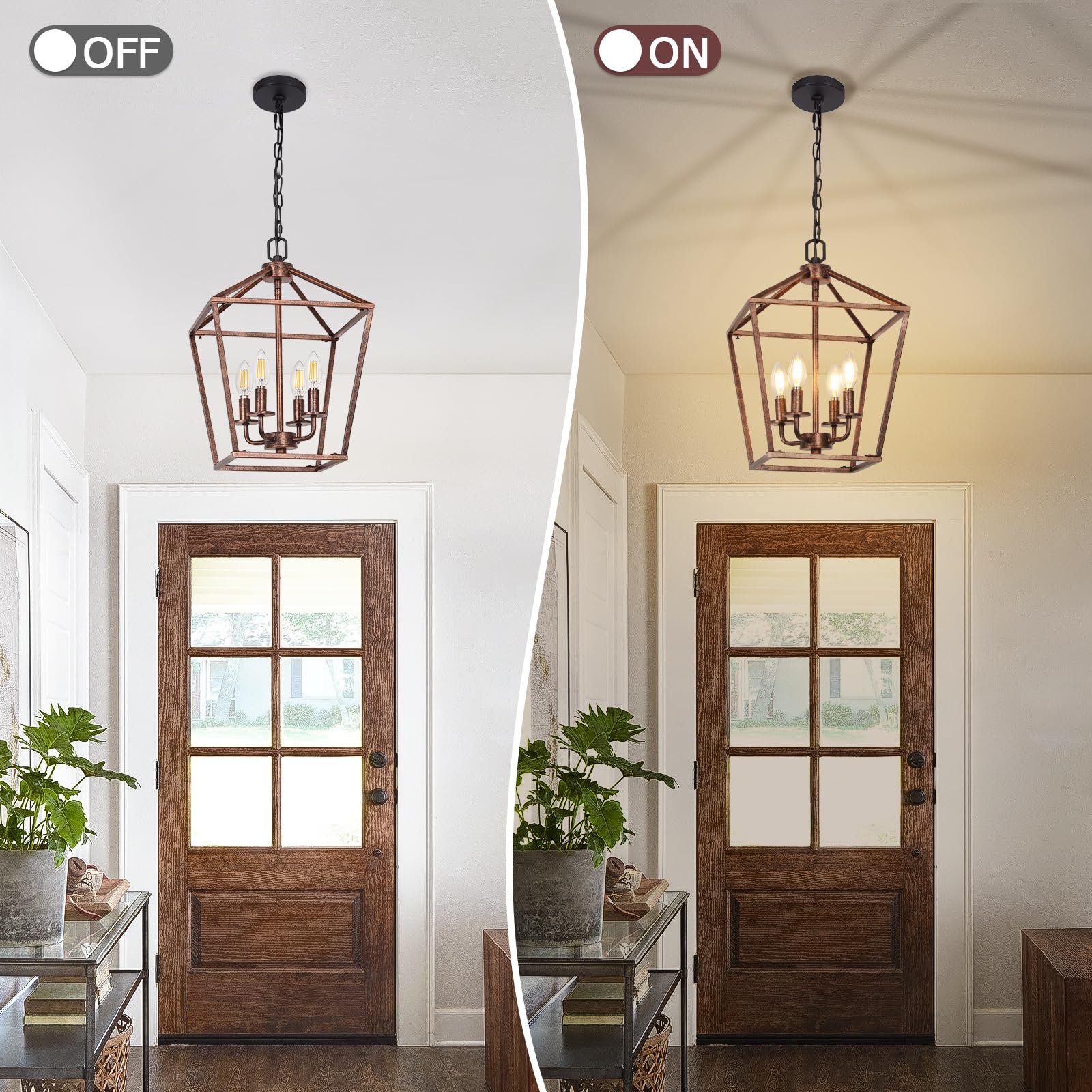 Chandelier For Dining Room, 4-Light Rustic Chandelier Fixtures, Vintage Ceiling Light With Adjustable Height, Antique Bronze Geo