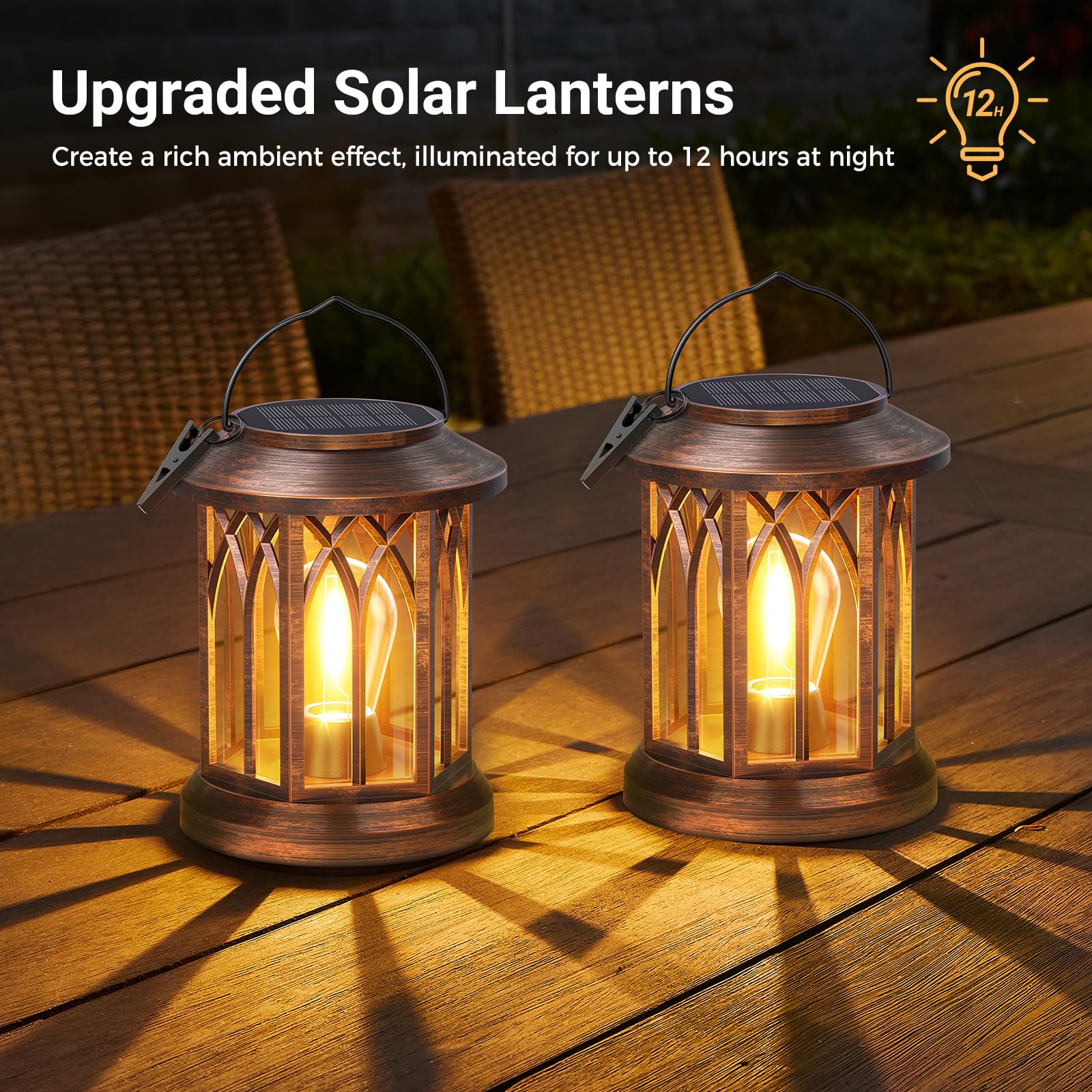 Wdtpro Outdoor Hanging Solar Lanterns 4 Pack, Upgraded Bright Waterproof Lanterns, Solar Powered, Over 12Hrs Light For Outside G