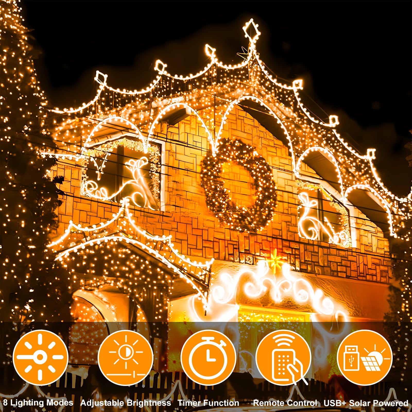 LiyuanQ 300 LED Solar Rope Lights - 99 FT, Waterproof, Warm Yellow, 8 Modes, Decorative for Fence & Patio