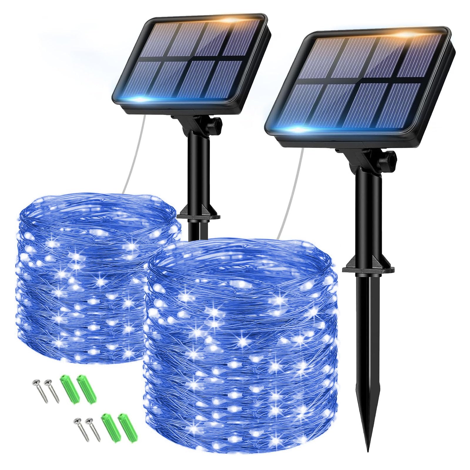 btfarm 2 Pack Solar String Lights - 160 LED, 66FT, Waterproof, Copper Wire, Blue, 8 Modes for Outdoor Decor