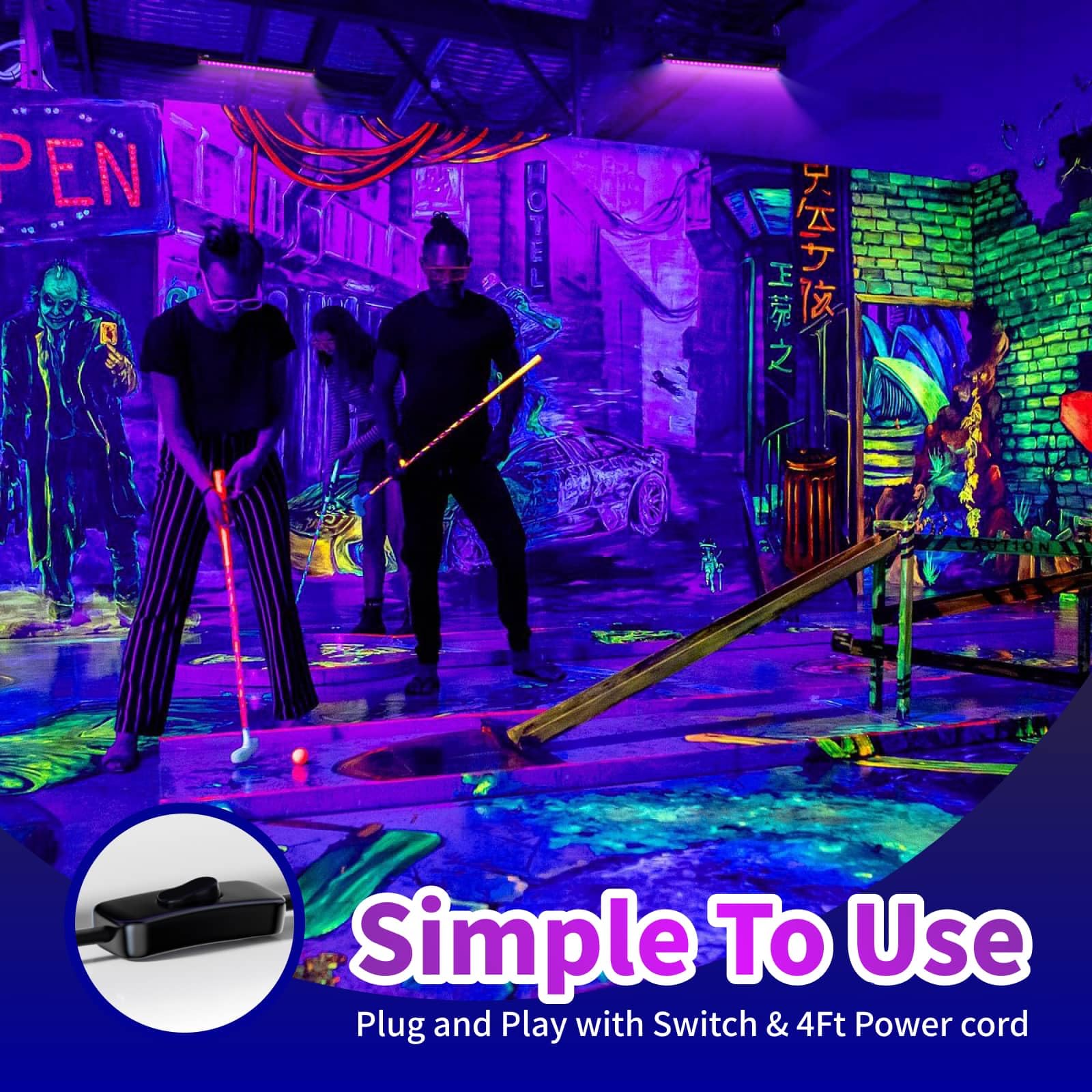 AUROHOPE 50W LED Black Light Bar, 385nm UV Light, IP66 Waterproof, Model BF50, for Glow Parties and Halloween Decor