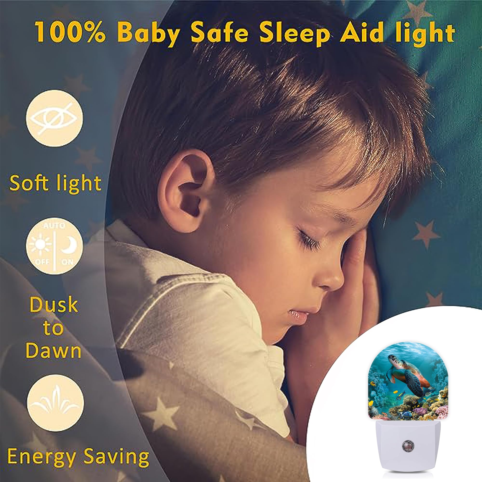 Axxitude Underwater World Turtle Coral Night Lights Plug Into Wall For Girls Boys Room,Night Light Led Lamp Dusk To Dawn Sensor